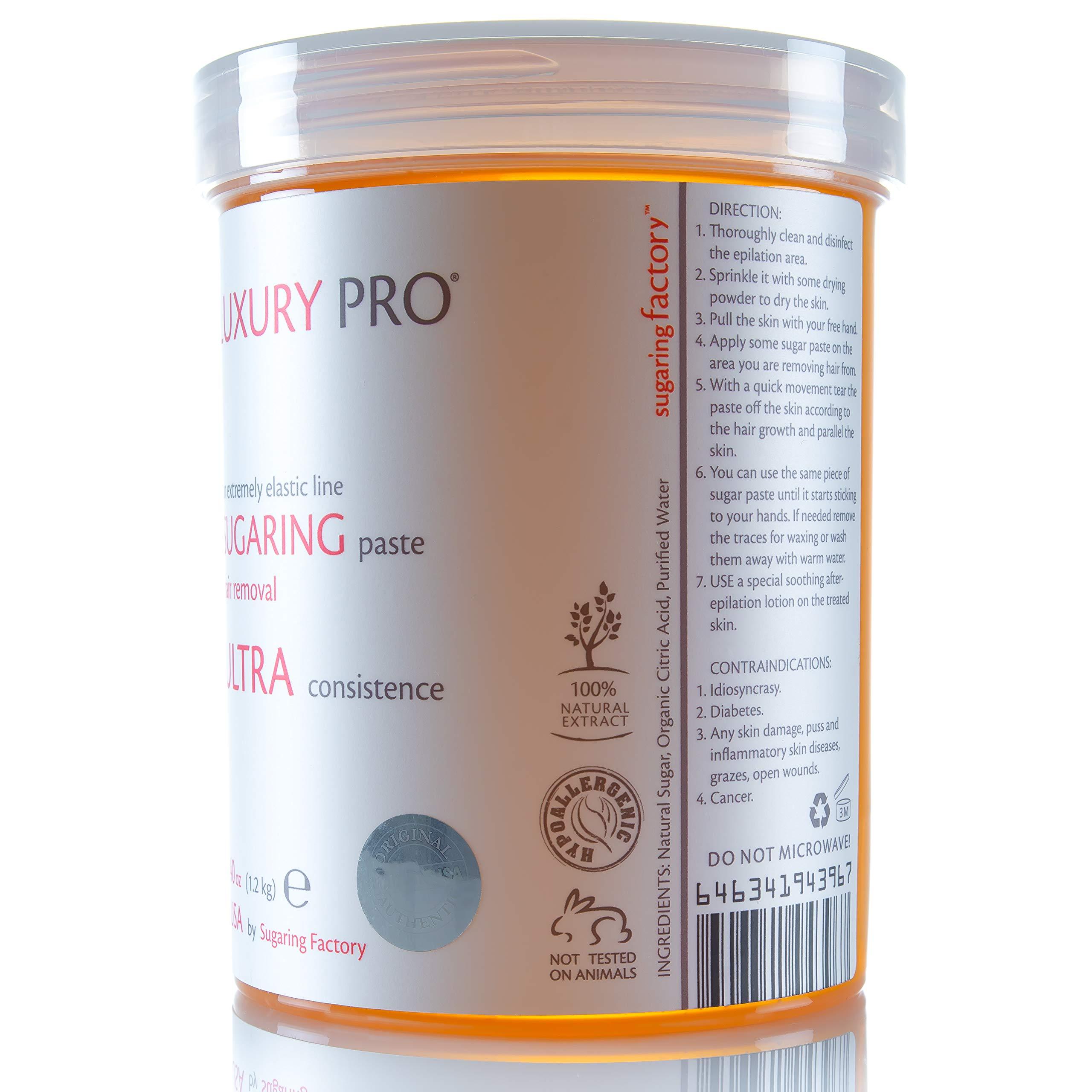 Sugaring Factory Sugaring Paste Luxury Pro Organic Hair Removal - Medium - Ultra Paste for All body parts 40 oz / 2.5 lbs - Sugar Wax Hair Remover - Professional Skills Required