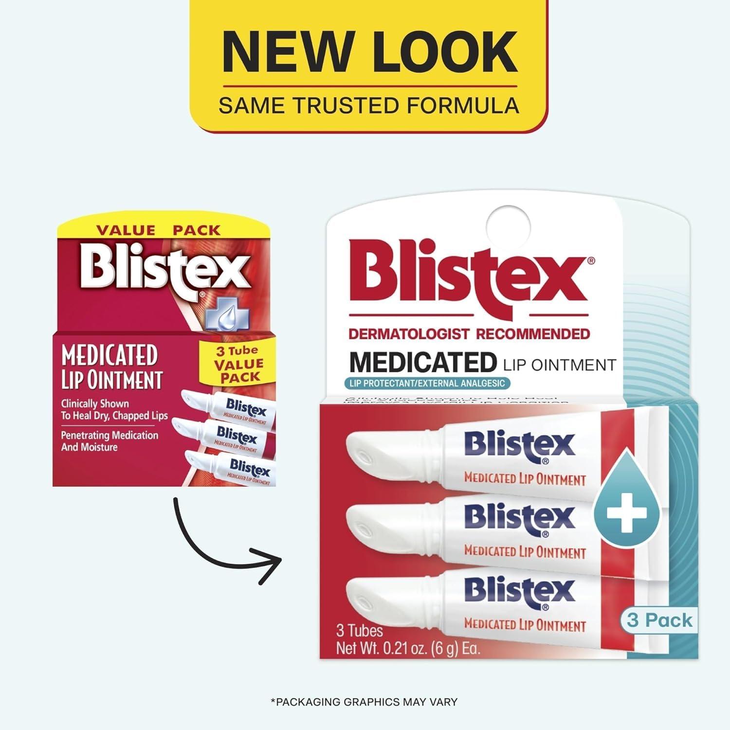 Blistex Blistex Medicated Lip Ointment 3 Count, 0.21 Oz. Relieves Cold Sores & Helps Heal Dry Chapped Lips, Lip Sores & Blisters Pain Relief Healing Ointment