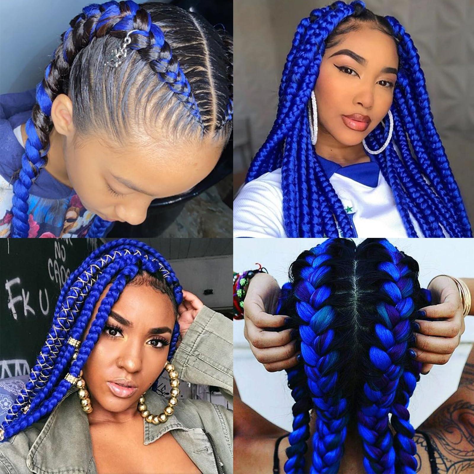 Savasana Blue Pre stretched Braiding Hair, 26 Inches Box Braids Hair Extensions, 6 Packs Yaki Texture Braiding Hair Pre stretched