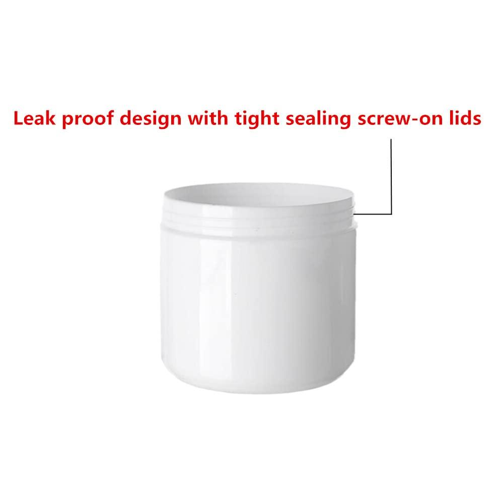 Honkenda 6 Pack Plastic Empty Cosmetic Containers with Lid, Portable 8 Oz 250ml Refillable Make-up Face Cream Jars Case for Body Scrub Mask Lotion Storage Pot (White)