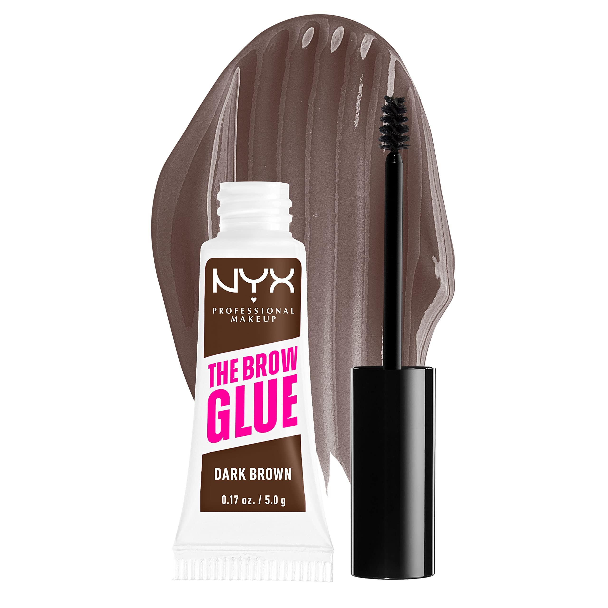 NYX PROFESSIONAL MAKEUP NYX PROFESSIONAL MAKEUP The Brow Glue, Extreme Hold Tinted Eyebrow Gel - Dark Brown & Butter Gloss, Non-Sticky Lip Gloss - Sugar Glass (Clear)