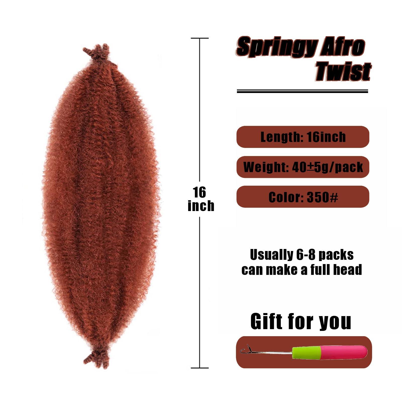 VCEOW VCEOW 6 Packs Ginger Springy Afro Twist Hair 16 Inch VCEOW Pre-Separated 350# Marely Twist Crochet Braiding Hair Soft Pre-fluffed Spring Twist Synthetic Wrapping Hair Extensions