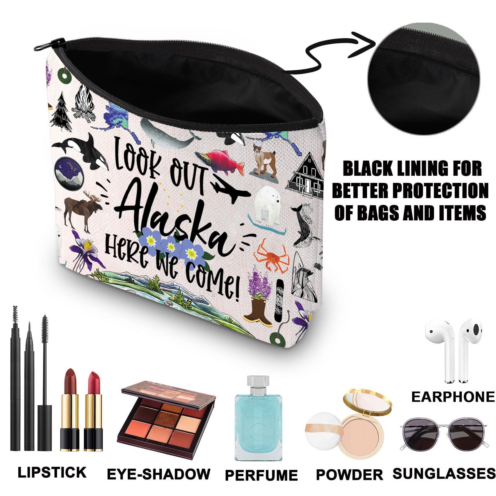 JNIAP JNIAP Cruising Together Alaska Makeup Bag Alaska Trip Gifts Alaska Vacation Gift Alaska Lover Gift Alaskan Cruise Gifts Alaska Travel Bag (Look Out Alaska)