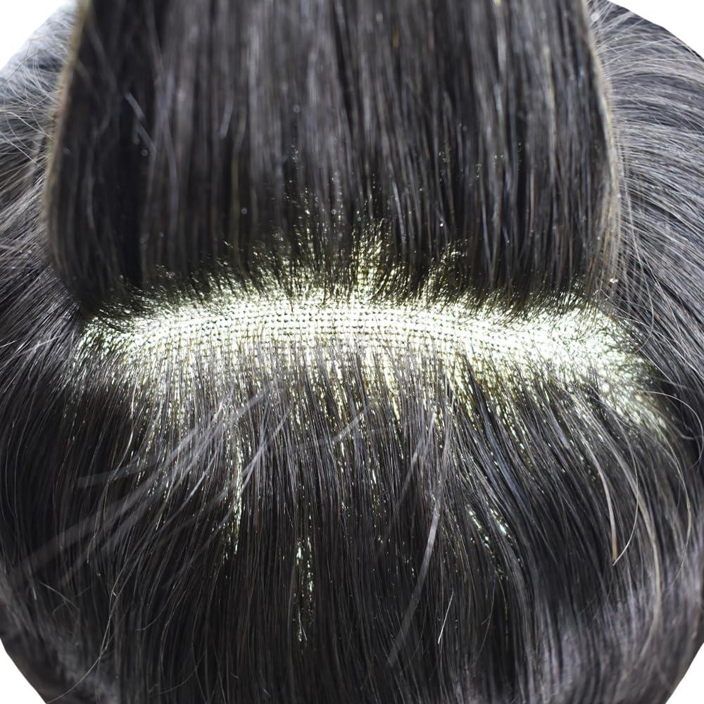 F M FACE MIRACLE NEW YORK F M FACE MIRACLE NEW YORK Mens Toupee Hair System for Men French Lace Center Mens Hair Replacement System With Poly PU Skin Natural Hairline Toupee for Men6 X9#1B Off Black-120% density