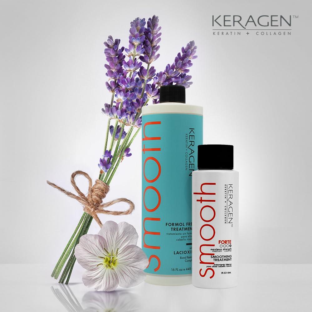 KERAGEN KERAGEN Hair Duo: Clarifying Shampoo (2 Oz) + Brazilian Keratin Smoothing Treatment (16 Oz) - Sulfate-Free, Formaldehyde-Free, Deep Cleansing, Eliminates Curls, Frizz