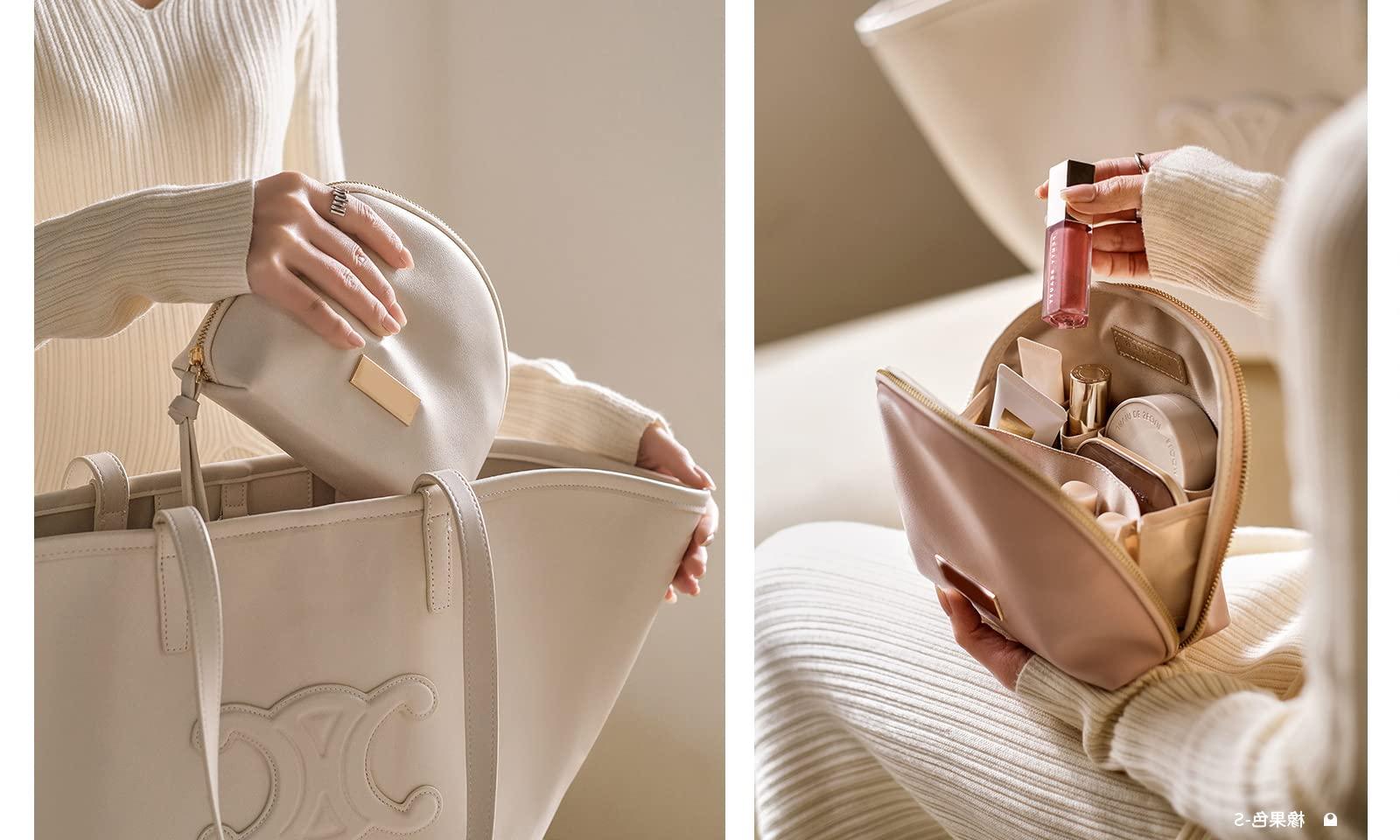 cirea cirea Egg White Clamshell PU Makeup Bag for Purse Portable Small Cosmetic Travel Bag for Women Cute Skincare Bag (Egg White)