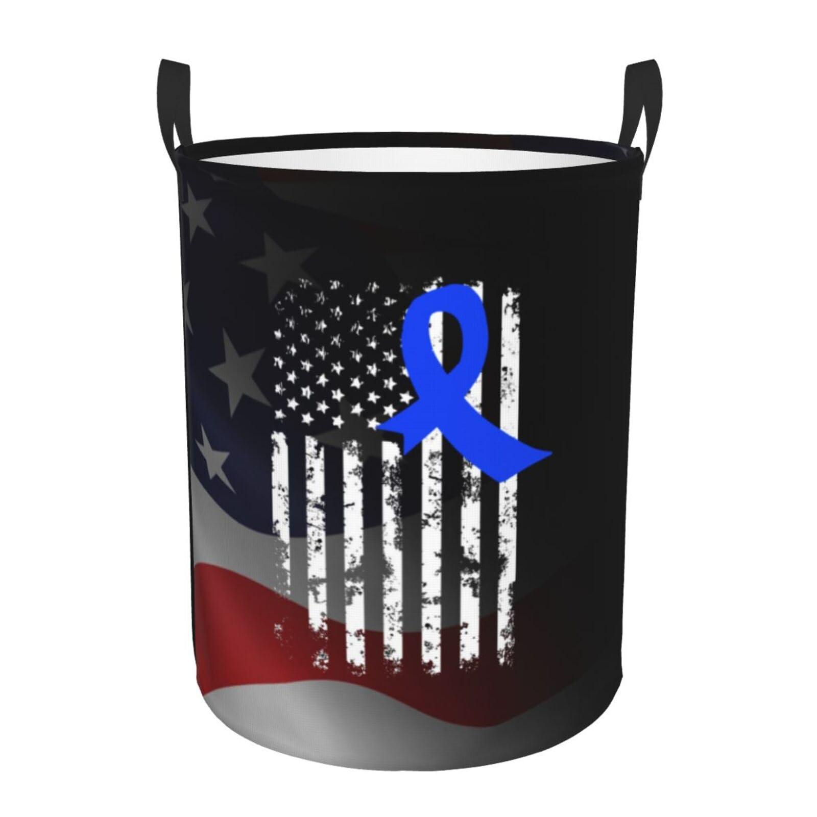 Qauirfe Alopecia Areata Awareness America Flag Blue Ribbon Circular Hamper Lasting Organization Bedroom Bathroom Dcor