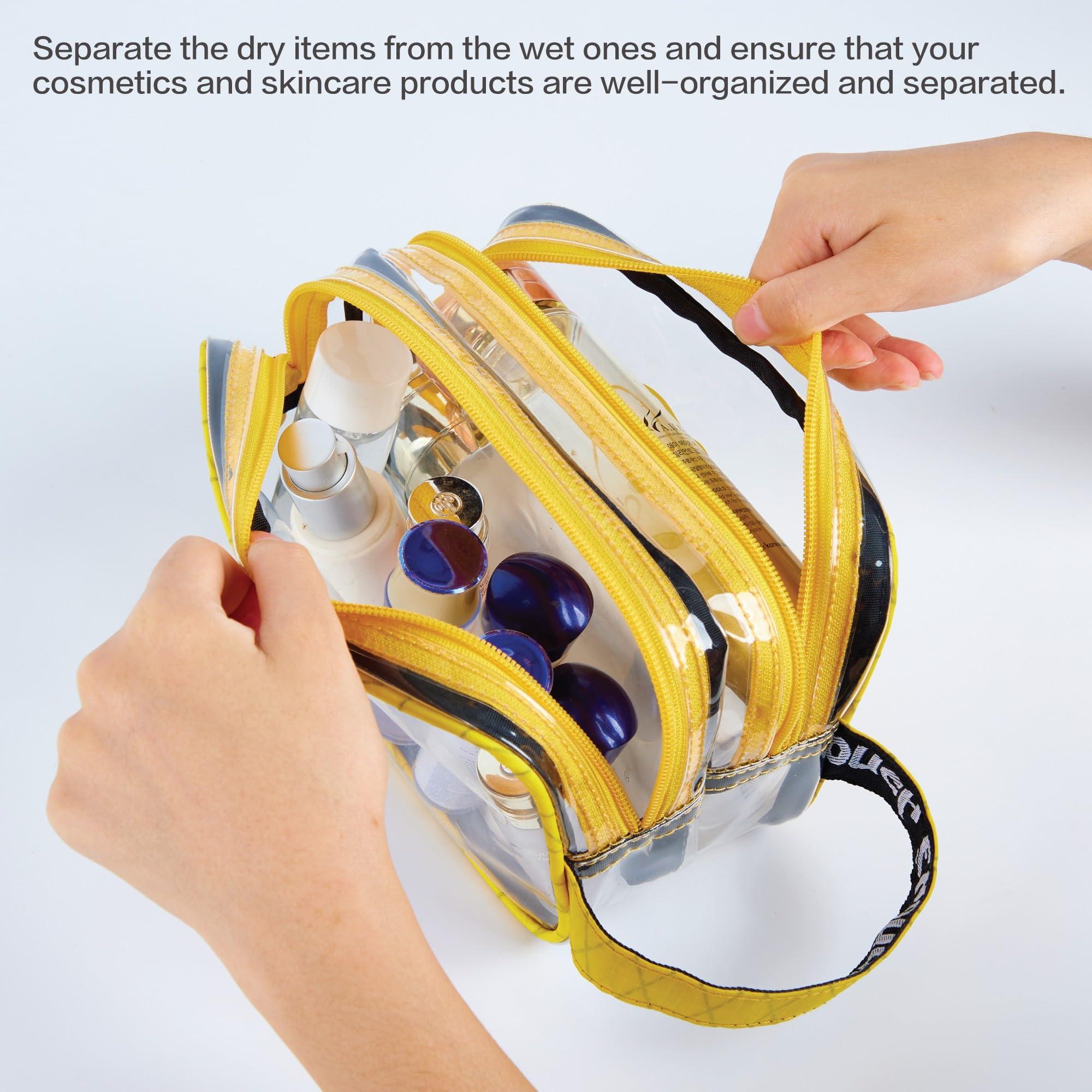 RE ROUGH ENOUGH Rough Enough Clear Toiletry Bag for Men TSA Approved Shaving Kit Cosmetic Organizer Travel Essentials with Dry Wet 2 Compartments Yellow