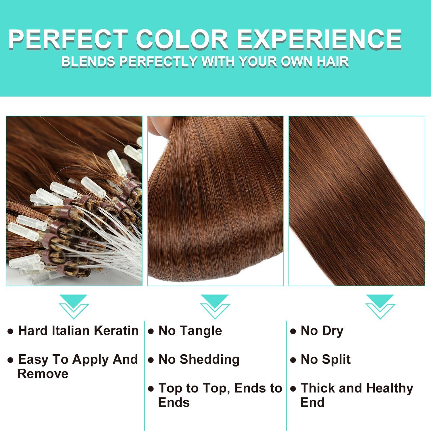 LEJDI Microlink Human Hair Extensions, 50g 100strands Micro Ring Cold Fusion Remy Hair Extension For Women Salon