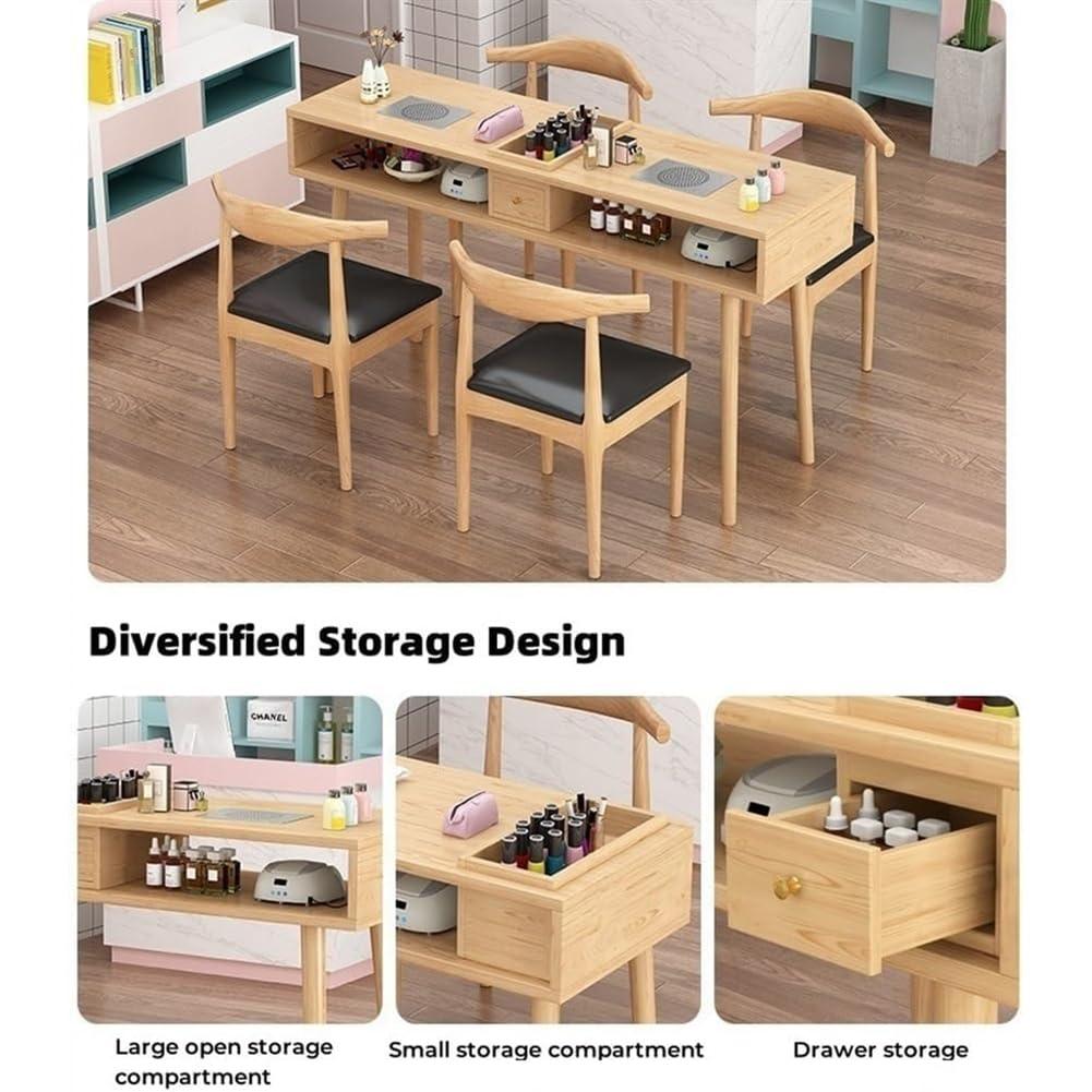 KK-GAL KK-GAL Solid Wood Manicure Table, Nail Desk with Double Layer, Modern Nail Desk for Nail Tech, Wooden Nail Salon Spa Nail Table Station, Wooden Nail Tech Salon Desk with Double Layer,B 160cm