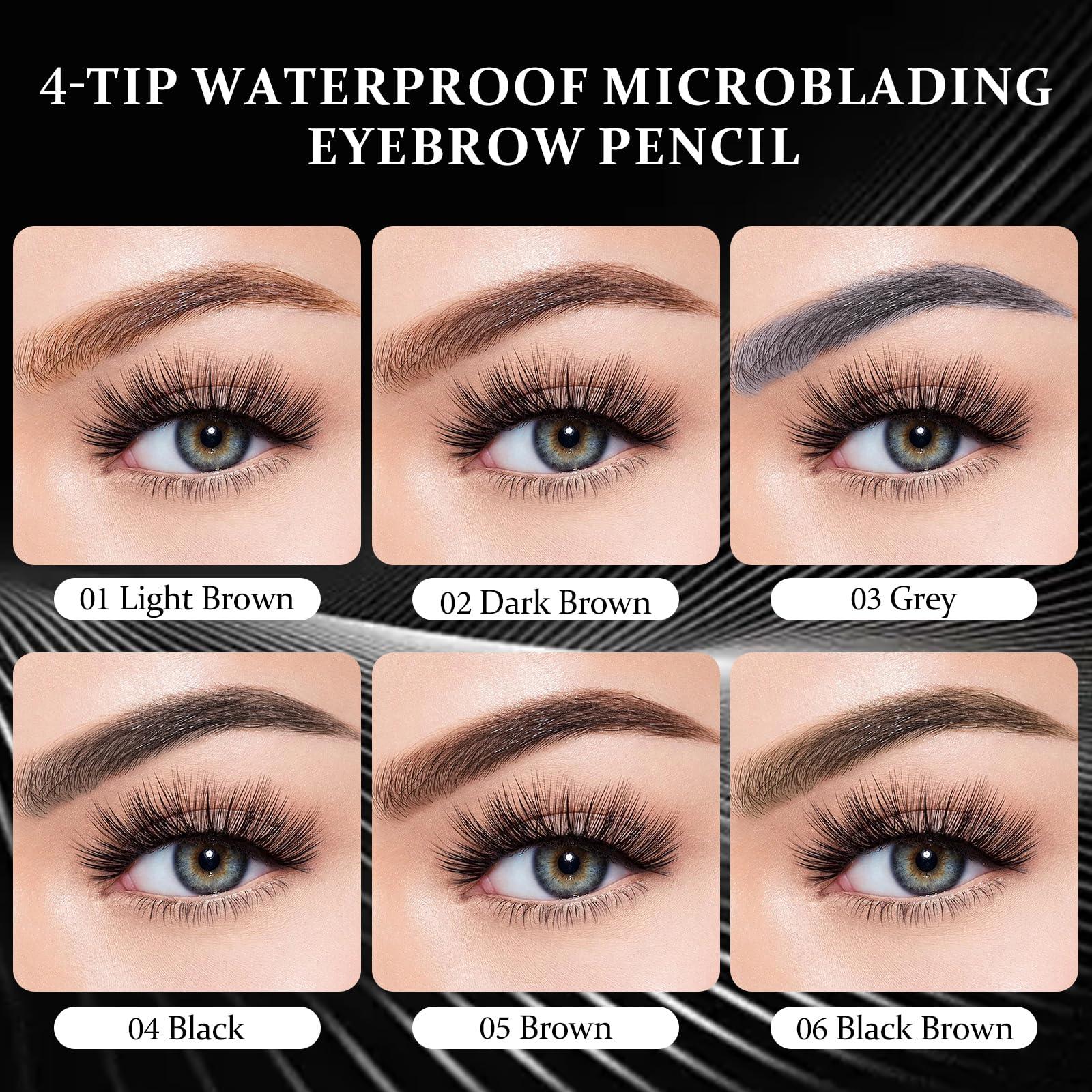 KUNSHNBEI 3D Eyebrow Pencil, 4 Tip Microblading Eyebrow Pencil, 24 Hours Smudge Proof Brow Pen, Brow Pen Makeup Natural Fine Stroke, Waterproof Eyebrow Pencil for Women (Light Brown) -1 Pack