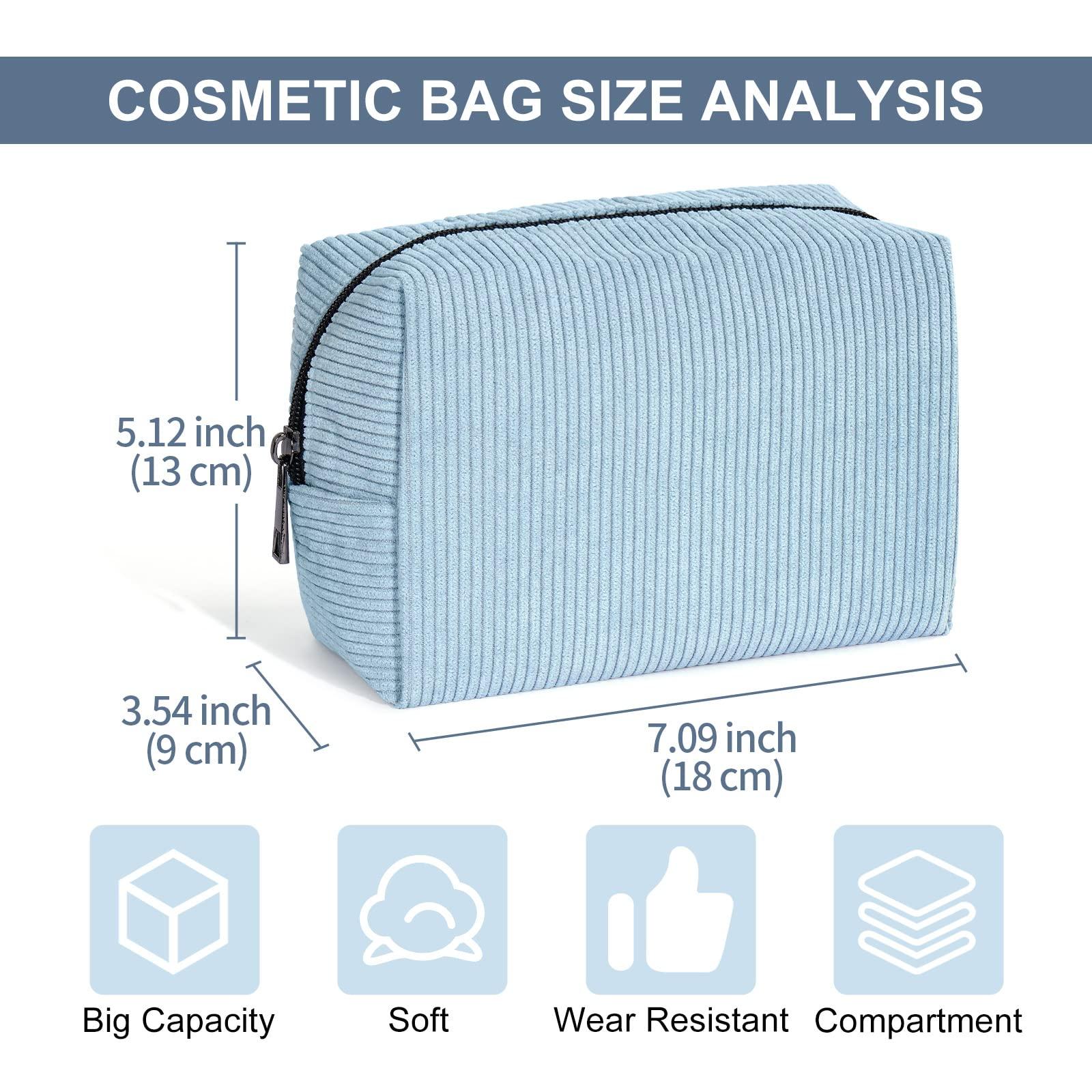 MAANGE MAANGE Cosmetic Bags for Women Small Makeup Bag for Purse Corduroy Makeup Pouch Travel Makeup Bag with Metal Zipper Make Up Bag for Travelling(BLUE)