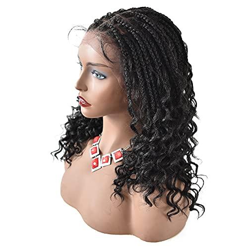 LYRICAL HAIR LYRICAL HAIR Twist Box Braids Women Wigs with Baby Hair 12.5"X4.75" Hand-Tied Swiss Lace Front Cornrow Braided Lightweight Glueless Wig Synthetic 18" Wavy Hair (#1B Black)