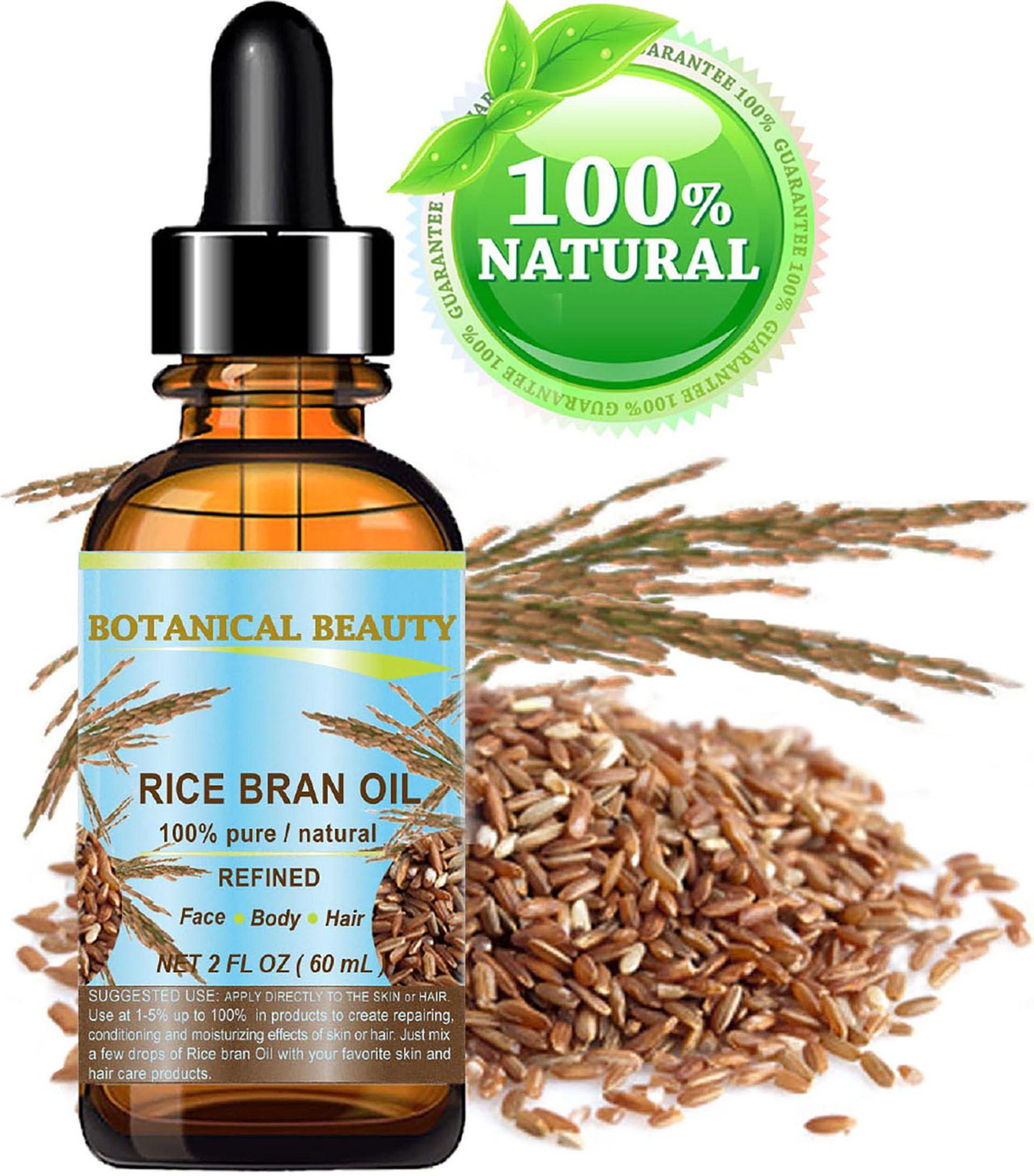 Botanical Beauty RICE BRAN OIL 100% Pure Natural Refined Undiluted Cold Pressed Carrier Oil for Face, Skin, Body, Hair, Massage, Nails. 2 Fl. oz - 60 ml by Botanical Beauty