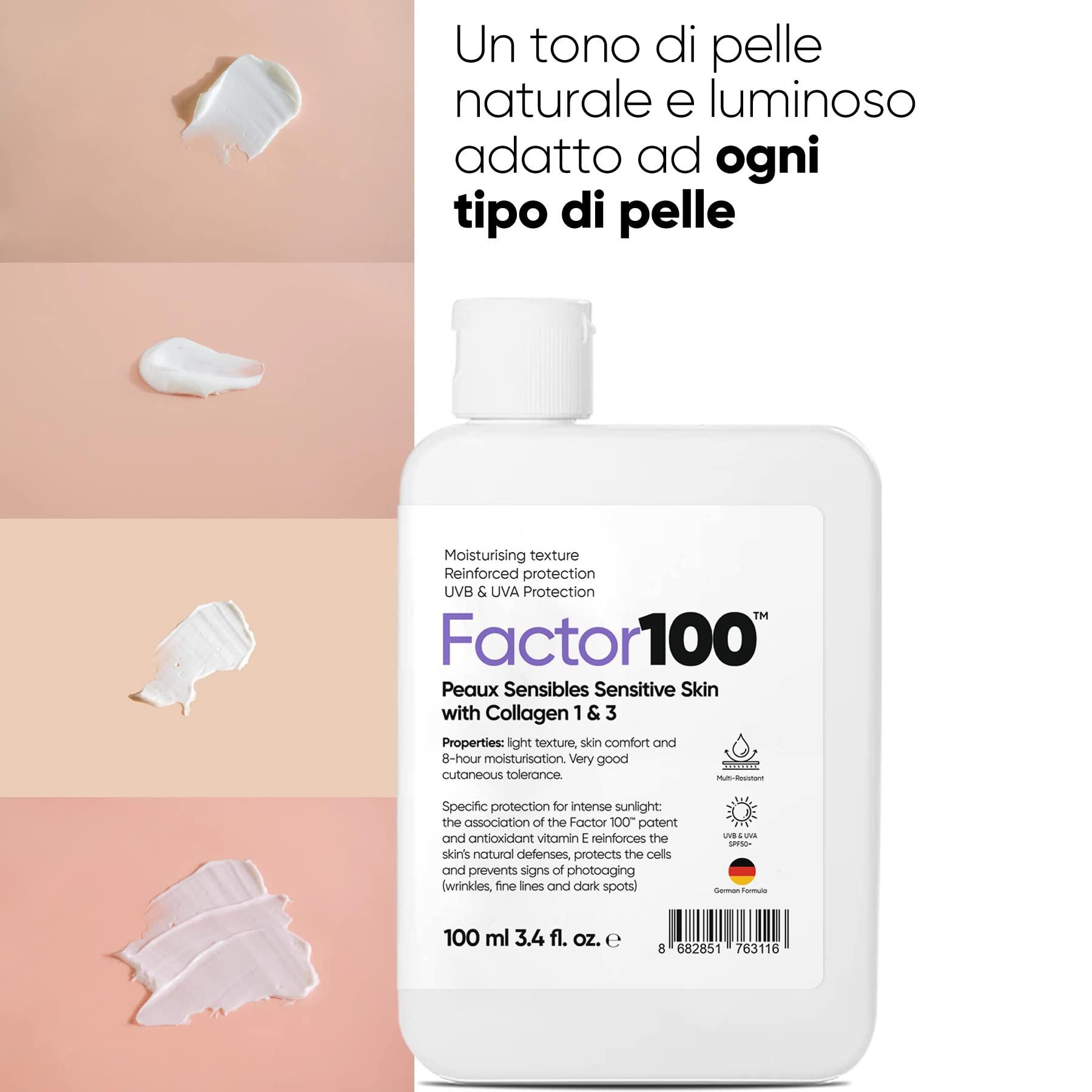 Factor100 Factor 100 Ultra Moisturizing Anti-Blemish High Protection Spf50 Peaux Sensibles Sensitive Skin with Collagen 1 & 3