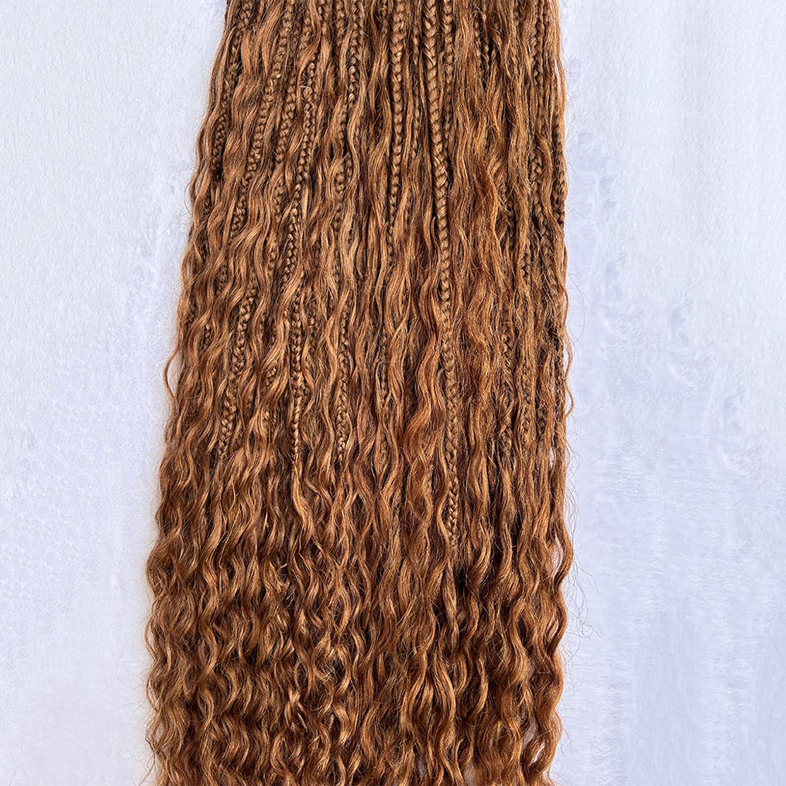CHARMING YOU Color 30 Honey Brown Pre Looped Boho Box Crochet Braids Human Hair Curls Ends Goddess Knotless Braids Hair Extensions Bundles Loose Deep Wave for Women #30 18Inch 80 Strands