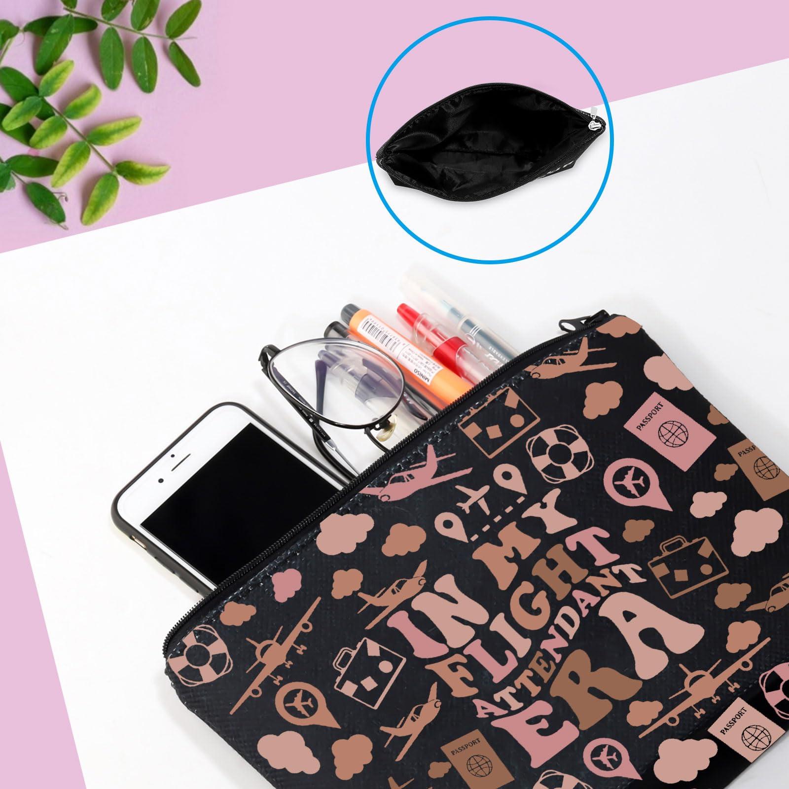 GJTIM Flight Attendant Gift In My Flight Attendant Era Stewardess Aviation Travel Makeup Bag for Cabin Crew Hostess Aviation Gift (Flight Attendant Era Black)