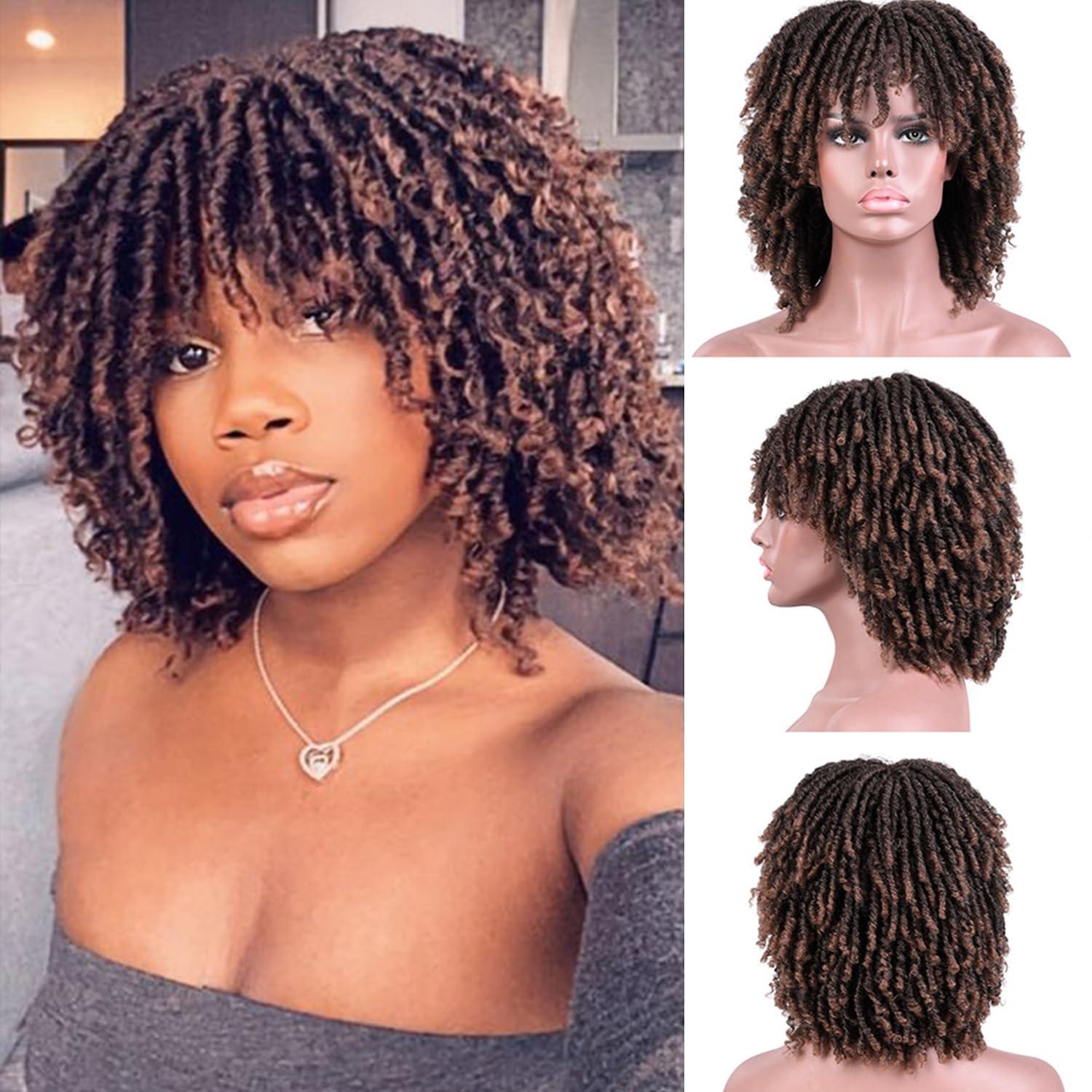 SUN LOCS SUN LOCS 6 Inch Short Dreadlocks Wigs for Black Women and Man with Clips In Synthetic Faux Locs Braided Wigs Afro Twists Dreadlocks Full Hair Replacement Wigs (1B/30#)
