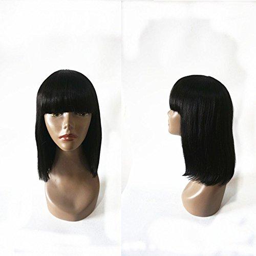 Enoya Enoya Human Hair Bob Wigs with Bangs Brazilian Straight Machine Made Glueless Short Wigs (12\" Straight #1)