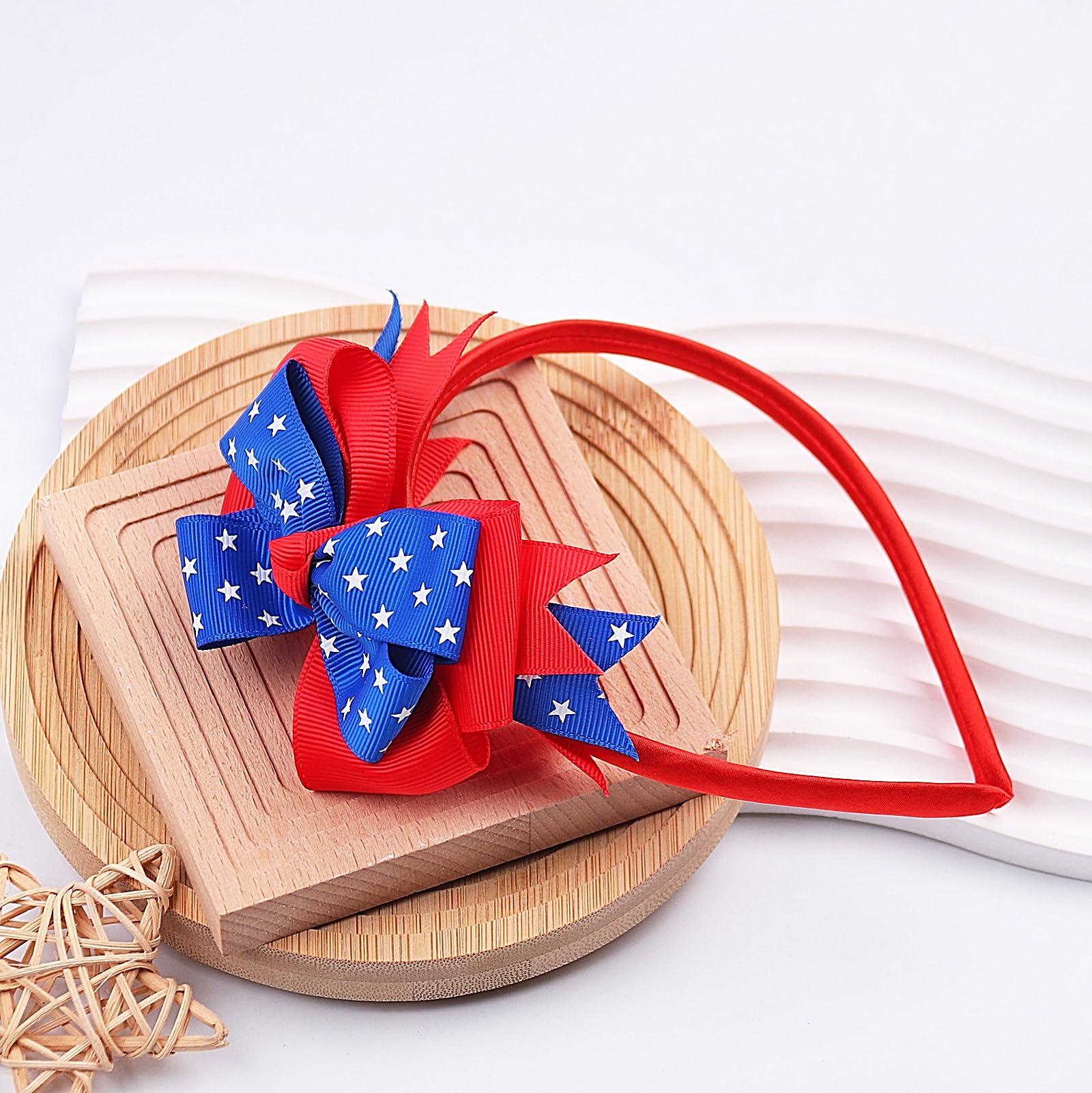 Doneace Doneace 4th of July Headband American Flag Bow Hairband Independence Day Hair Accessories Patriotic Party Hair Supplies USA Flag Design Bowknot Hair Hoop Hair Decorations for Girls Women Kids 1PCS