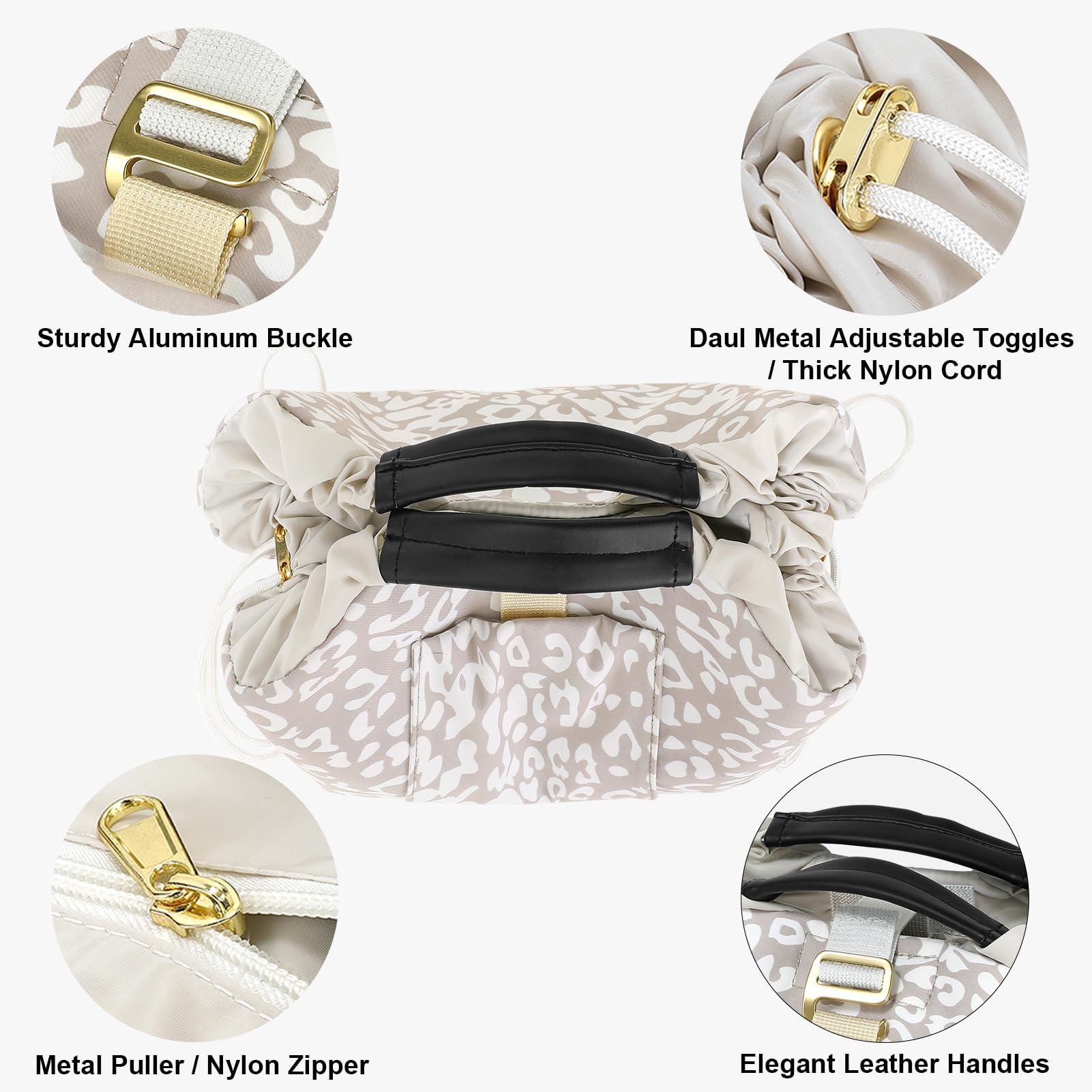 Vomgomfom Vomgomfom 20 inch Drawstring Makeup Bag Open Flat,Waterproof Magic Cosmetic Pouch for Women,Beige