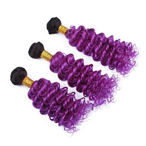 Tony beauty hair Tony Beauty Hair Dark Root Purple Ombre Virgin Brazilian Human Hair Bundle Deals Deep Wave 3Pcs Lot #1B/Purple Ombre Brazilian Virgin Hair Wefts Wavy Human Hair Extensions (10 10 10)