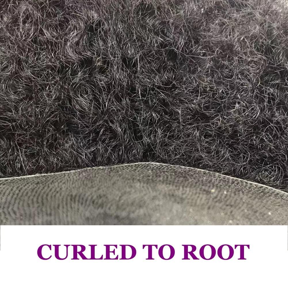 Healthlif Full Poly Thin Skin Afro Toupee for Black Men Brazilian Human Hair Replacement Systems Kinky Curly African American Man Weave Hair Units for Black Men Afro Wave 4MM#1B Off Black