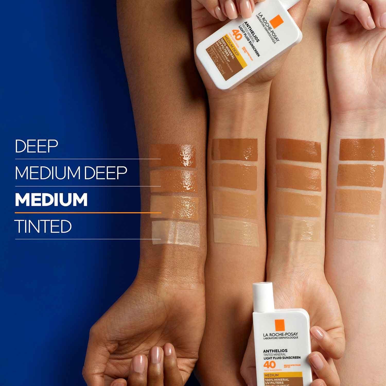 La Roche-Posay La Roche-Posay Anthelios Tinted Sunscreen SPF 40+, Broad Spectrum SPF + Antioxidants, Titanium Dioxide & Zinc Oxide Sunscreen, 4 Flexible Shades With No White Cast, Oil Free & Oxybenzone Free