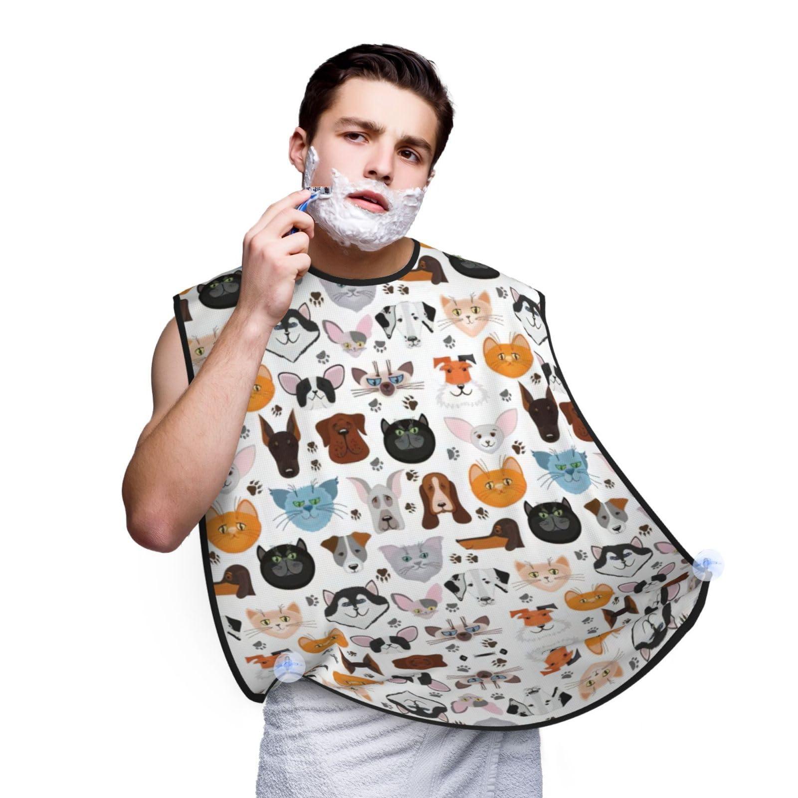 YQxwJL YQxwJL Cat And Dog Faces Bulldog Beagle Labrador Print Beard Bib Beard Apron Beard Hair Catcher For Men Shaving Waterproof Beard Cape