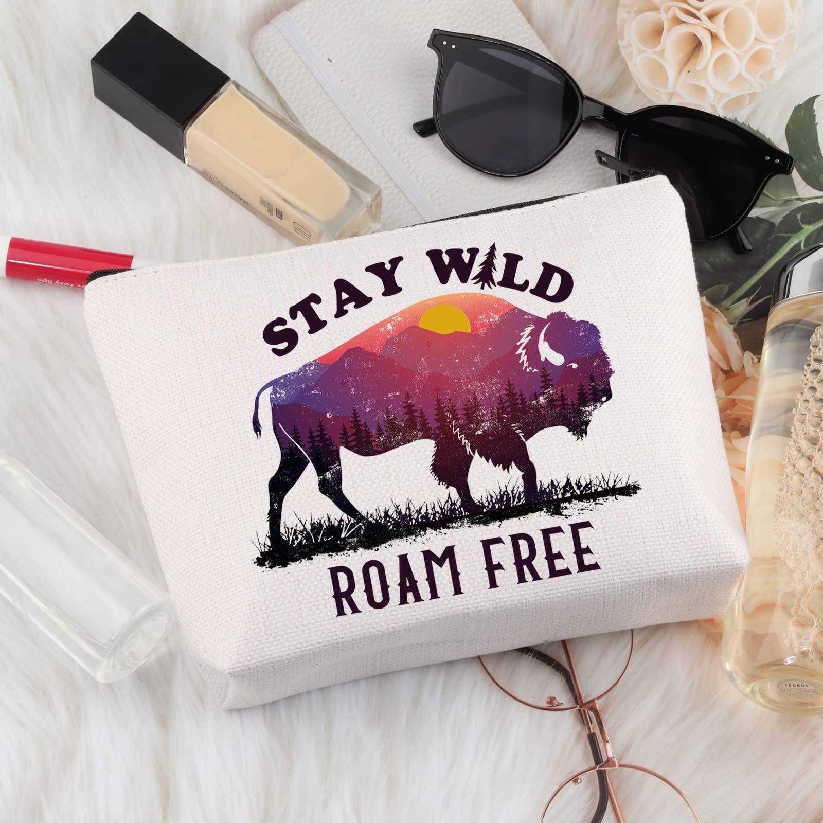 BDPWSS BDPWSS Buffalo Gift Bison Themed Gift Stay Wild Roam Free Buffalo Lover Makeup Bag Wild West Gift Nature Lover Gift (Stay roam free)