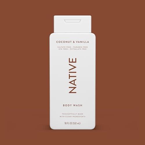 Native Native Body Wash Contains Naturally Derived Ingredients | For Women & Men, Sulfate, Paraben, & Dye Free Leaving Skin Soft and Hydrated | Coconut & Vanilla 18 oz - 2 Pk