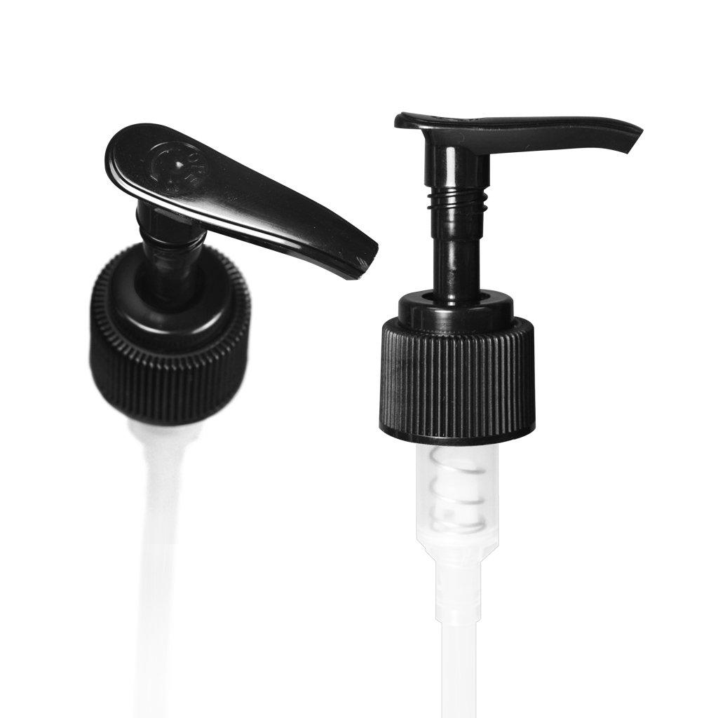 Generic 6 Pack 16 oz (475 ml) Slim Plastic PET Bottles with 3 Black Lotion Pump Dispensers and 3 Black Disc Caps and 6 Waterproof 2.5\" Square Labels | Made in USA | Mountainleaf (Amber Bottle with Label)