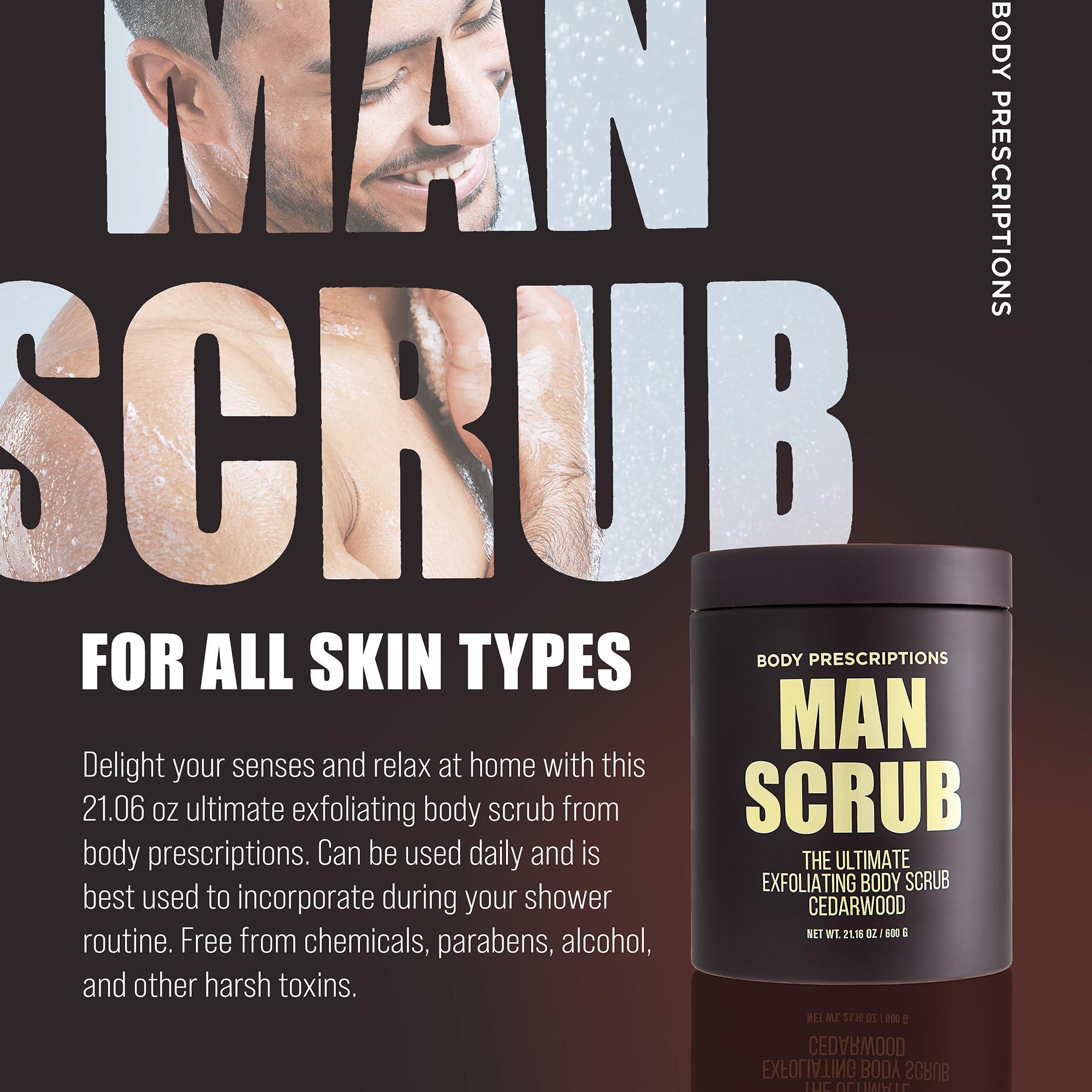 Body Prescriptions Body Prescriptions Mens Exfoliating Body Scrub Ultimate Skin Cleansing Wash in Jar with Twist-Top Lid, For All Skin Types, 21 Ounce (Pack of 4), Cedarwood