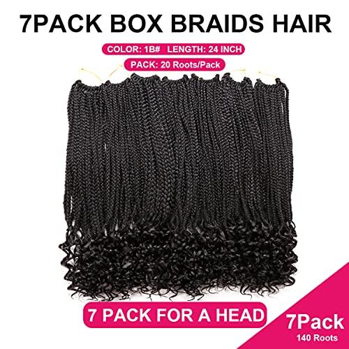 URNice 7 Packs Goddess Box Braids Crochet Hair 24 Inch Crochet Braids with Curly Ends Bohemian Crochet Hair Hair for Black Women (24 Inch 7 Packs, 1B#)