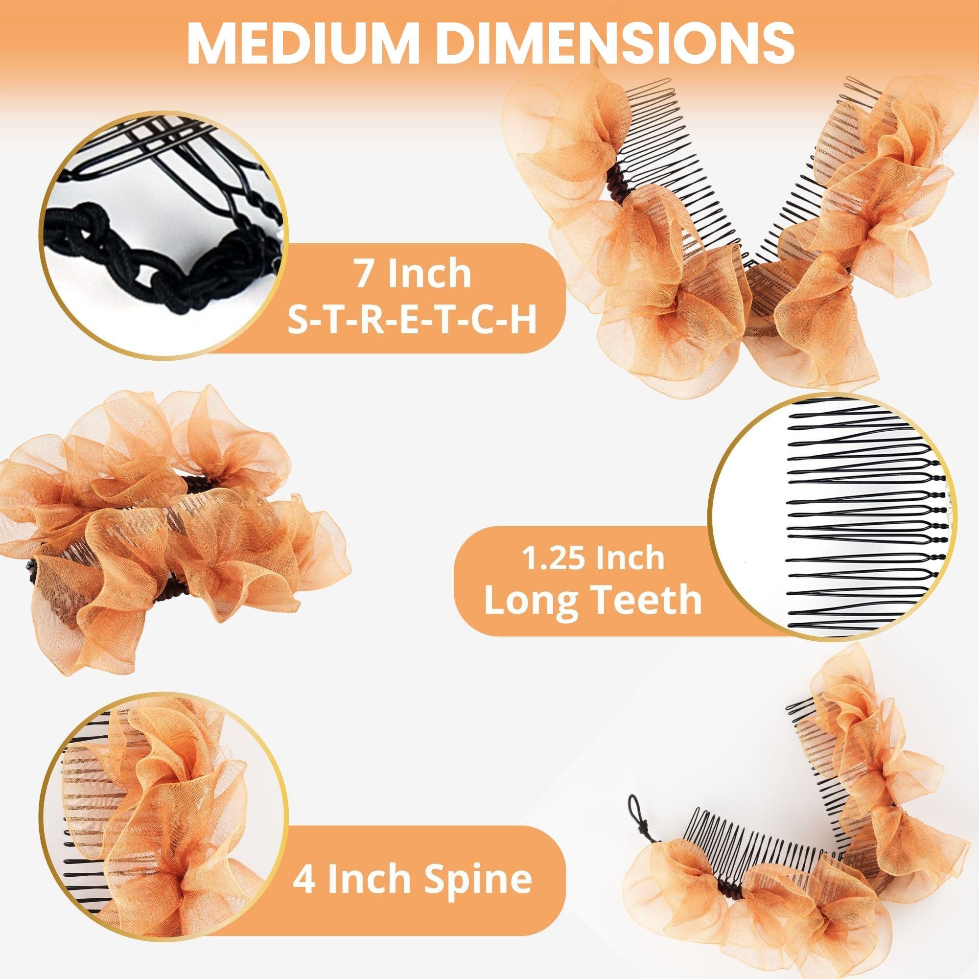 HairZing Stretch Banana Clip for Fine Thin, Thick Curly Hair Women, Elastic Double Combs Make Great Hair Accessories for Kinky, Curly Ponytail, Mohawk, Bun (Medium, Golden)