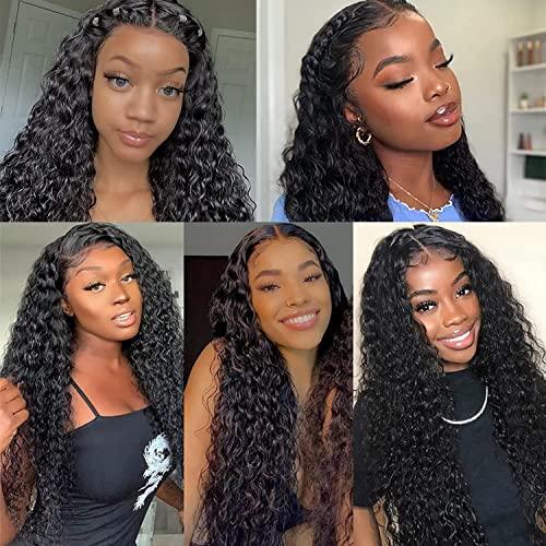 SNJON SNJON 13x6 Lace Front Wigs Human Hair 180 Density HD Transparent Frontal Wigs Human Hair Water Wave Wigs for Women Curly Lace Frontal Wet and Wavy Human Hair Wig Pre Plucked with Baby Hair (32 Inch)