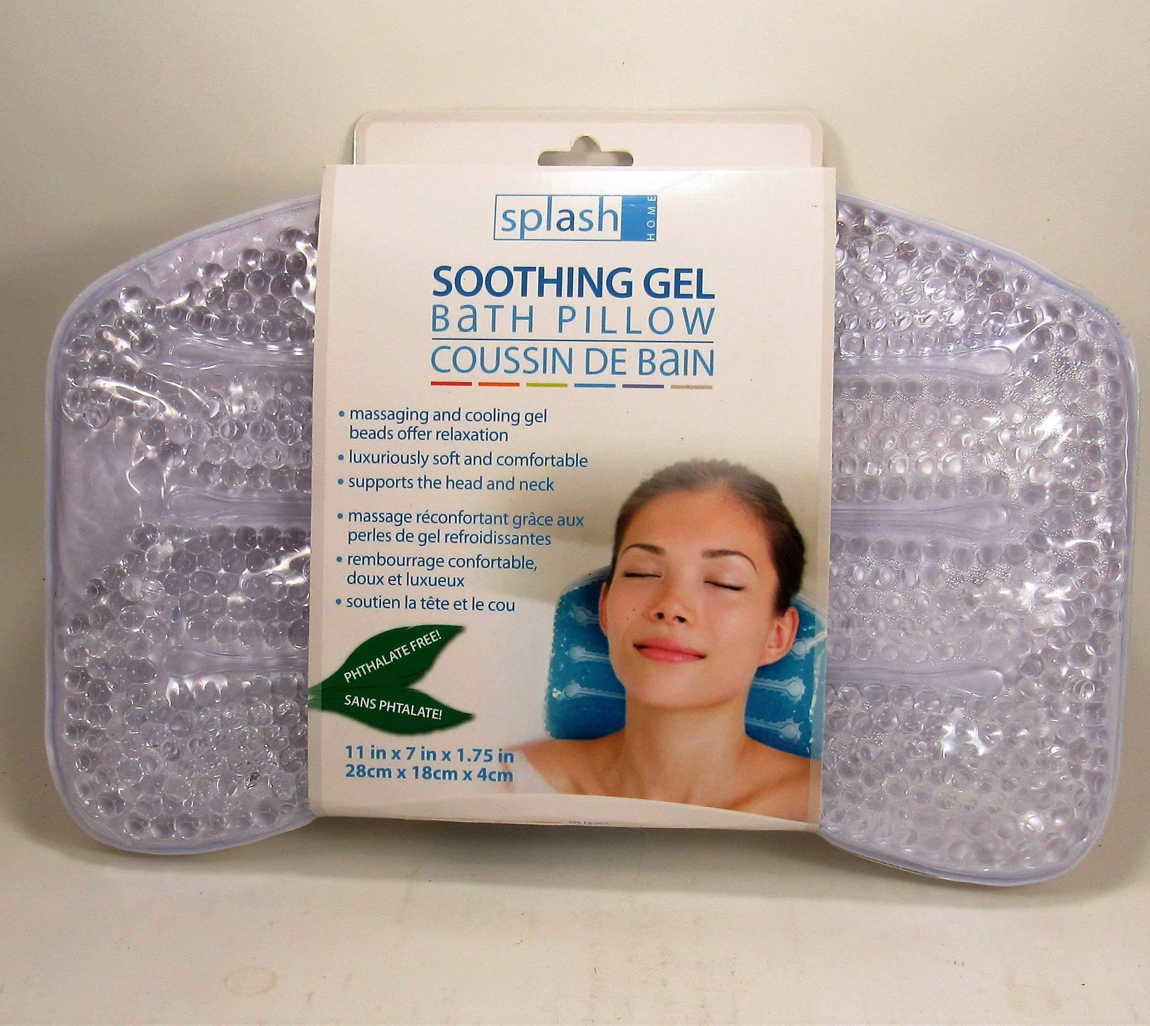 Splash Home Splash Home Gel-B Non Slip Bath Pillow Luxurious Cushion Spa for Bathtub, Hot Tub, Jacuzzi, with 2 Strong Suction Cups, Supports Neck & Shoulders, 11 x 2 x 7, Clear