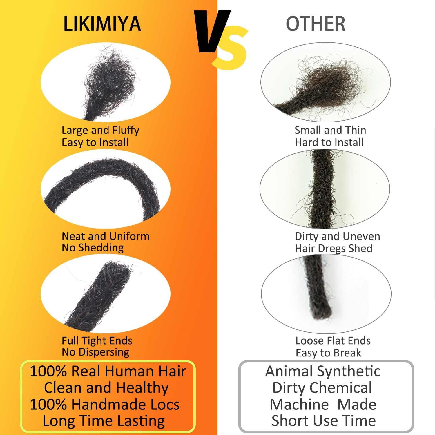 LIKIMIYA Loc Extensions Human Hair Dreadlock Extensions Human Hair Loc Extensions Dreads Extensions for Men Women Kids 0.6 cm 6 Inch 60 Strands Real Human Hair Locs 1B Natural Black Handmade Permanent Locs
