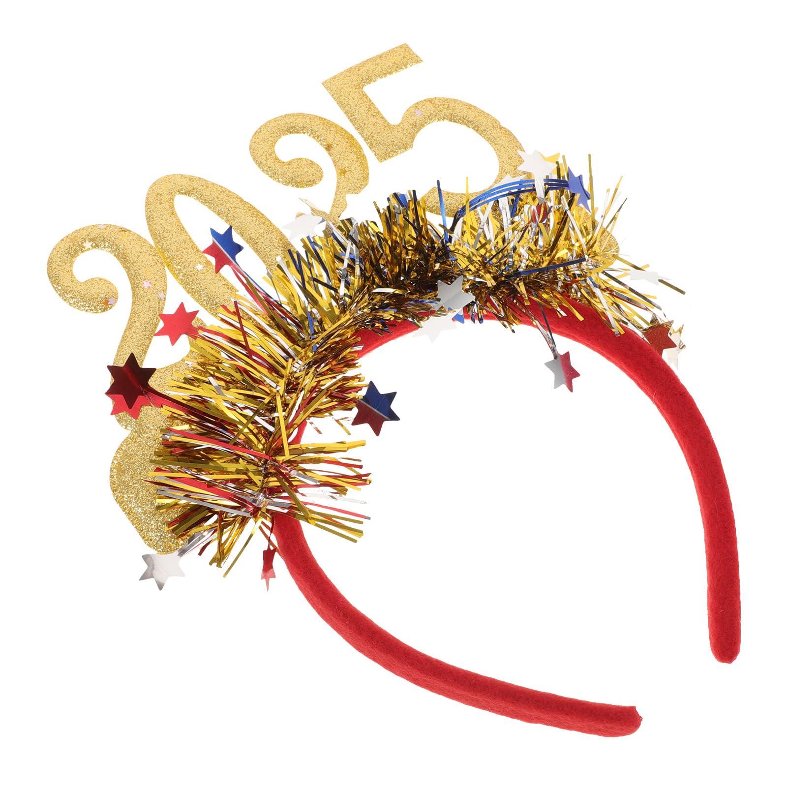 LOGOFUN LOGOFUN 2025 New Year Headband New Year Eve Headpiece 2025 New Year Party Headdress for Festival Party Hair Decorations - Red Gold