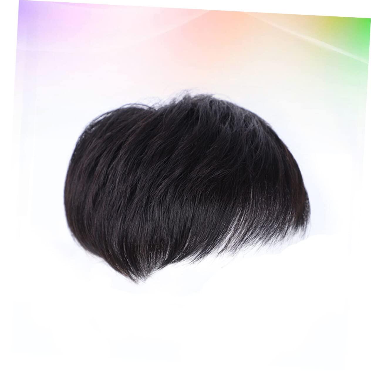 SOLUSTRE SOLUSTRE Mens Wig Short Hair Mens Hair Replacement Wigs Men Black Wig Male Bald Patch Overhead Replacement Wigs Black