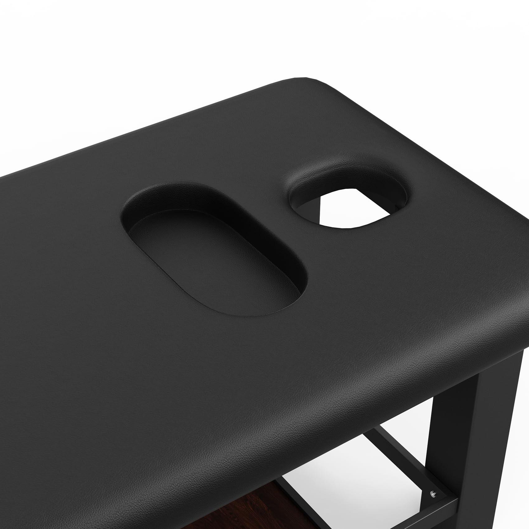 pouseayar Heavy Duty Metal Frame Stationary Massage Table for Treatment Table, Physical Therapy Table, Spa Facial Professional Massage Bed, Black PU Leather 31.5'' Wide, 700LBS Load, 4 x 4 In Square leg