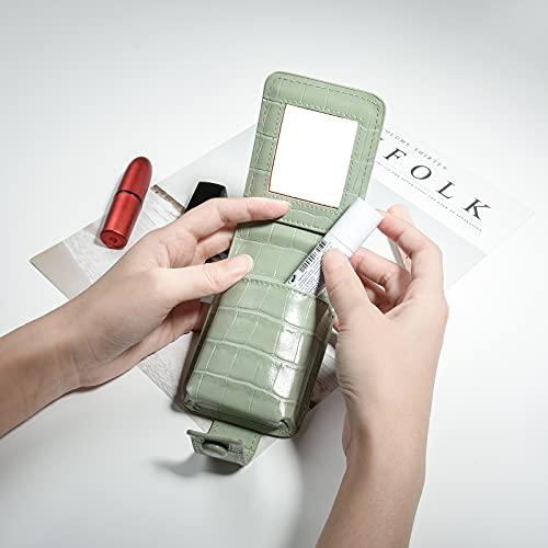 Beautyflier Beautyflier Women’s Soft PU Leather Makeup Lipstick Case, Lipstick Case Holder with Mirror Cute Portable Makeup Travel Cases for Purse Lipstick Holder (Light Green)
