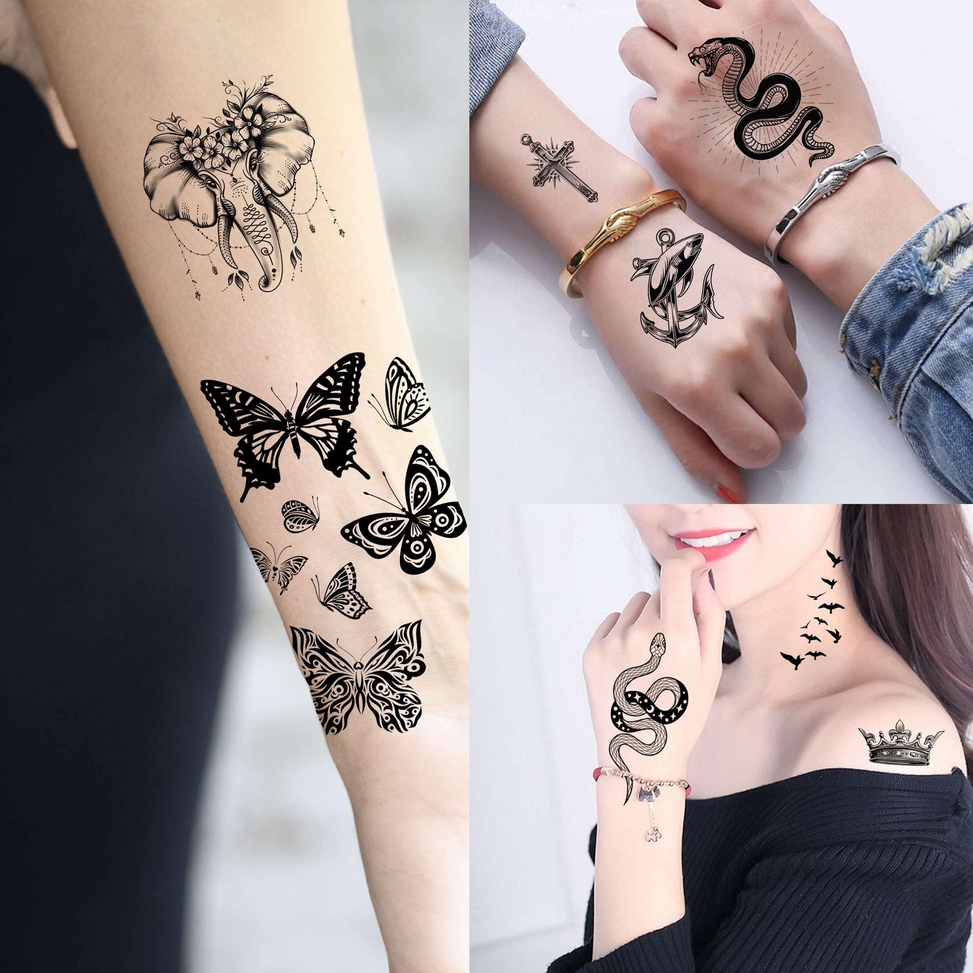 Bilizar Bilizar 48 Sheets 3D Small Temporary Tattoos For Kids Women Neck Girls Arm Boys, Temp Tiny Halloween Tattoo Stickers Men Spider Cross Scorpion Snake Tiger Lion, Flower Ghost Skull Fake Tatoos Acnhor
