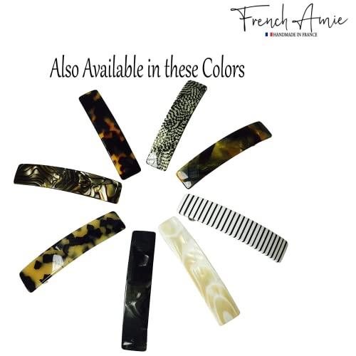 French Amie French Amie Oblong Handmade 3.5" Celluloid Automatic Hair Clip Barrette French Hair Clip for Girls Strong Hold Hair Clips for Women No Slip Durable Paris Hair Accessories, Made in France (Caramel)