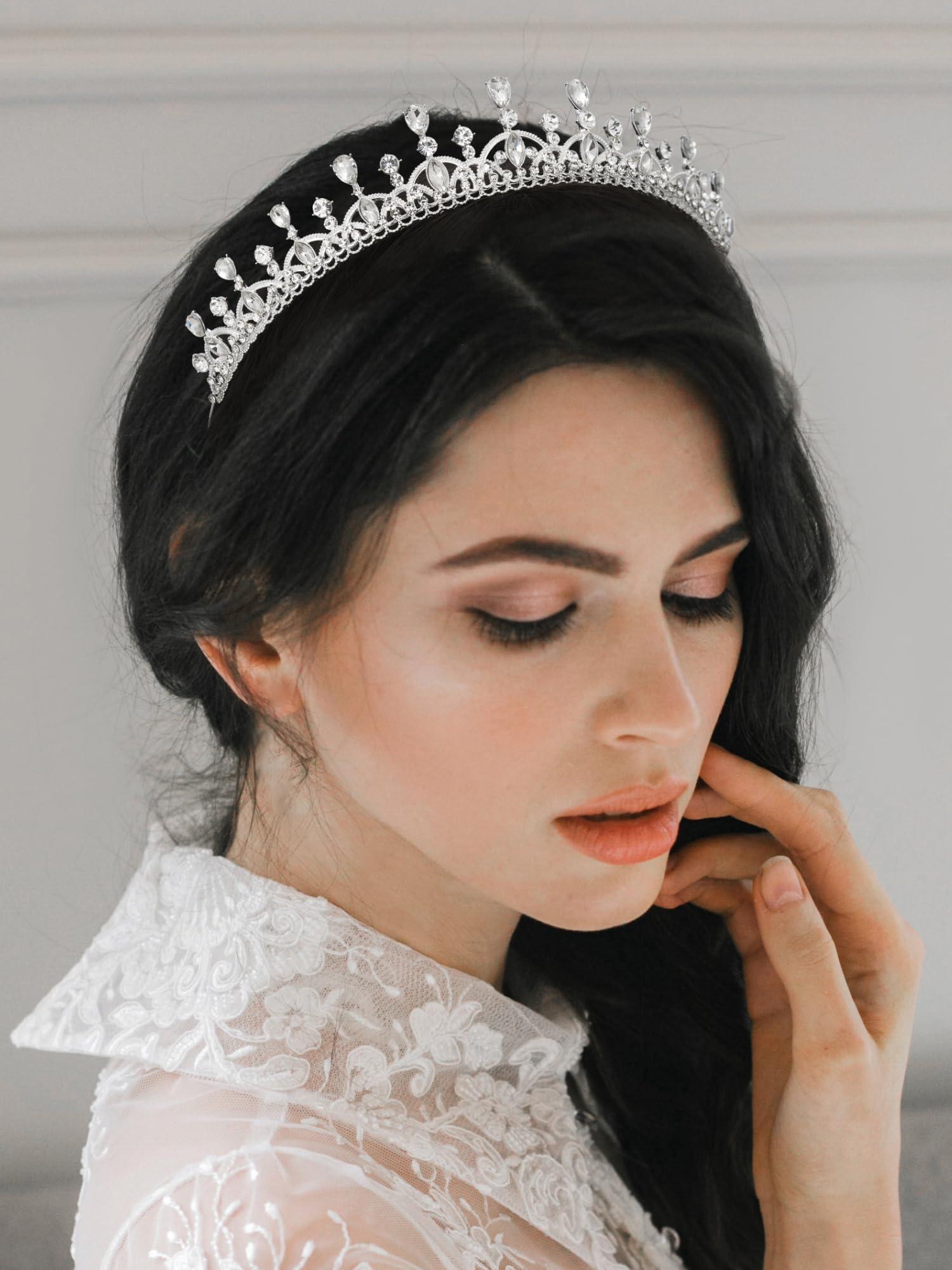 SWEETV SWEETV Princess Tiara for Women, Crystal Wedding Tiaras for Bride, Silver Crown for Birthday Quinceanera Pageant Party Prom,Costume Hair Accessories Gift, 01 Silver