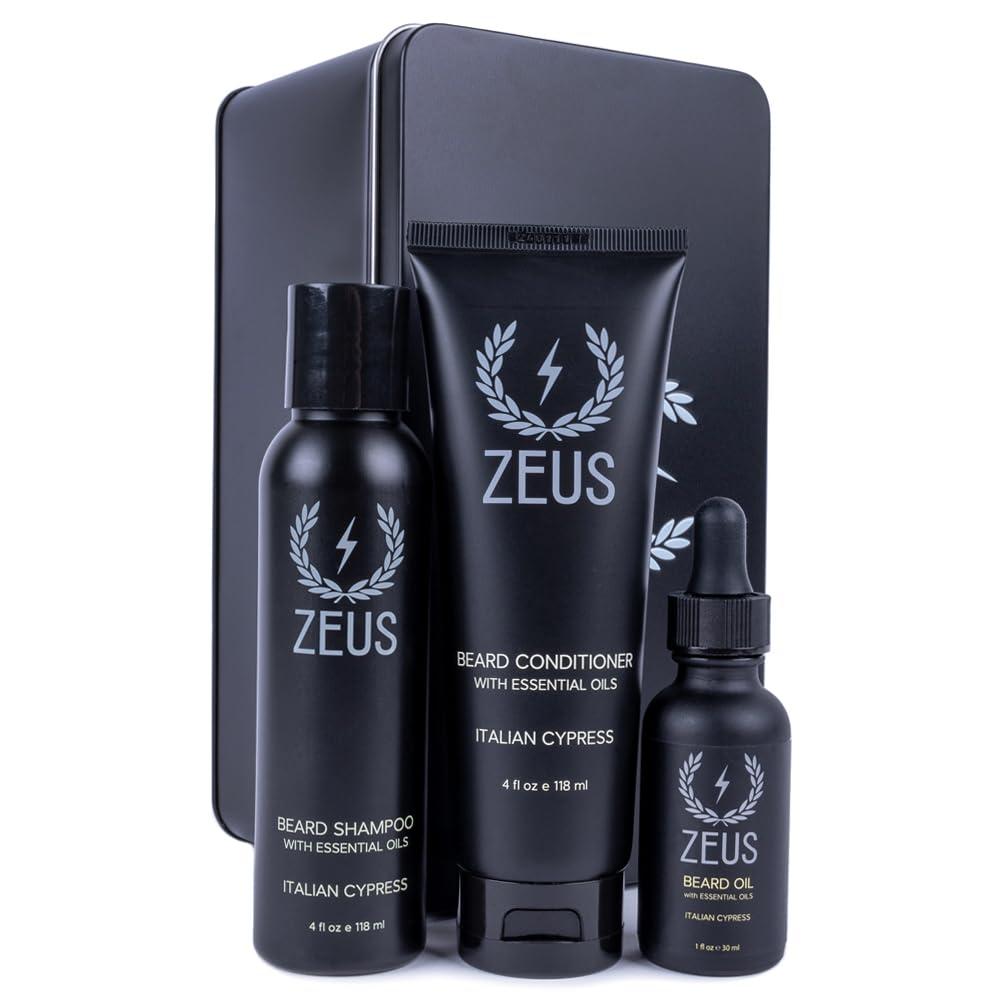 ZEUS ZEUS Starter Beard Wash & Beard Oil Kit for Men, Soften, Hydrates, & Moisturizes Facial Hair (Italian Cypress) MADE IN USA