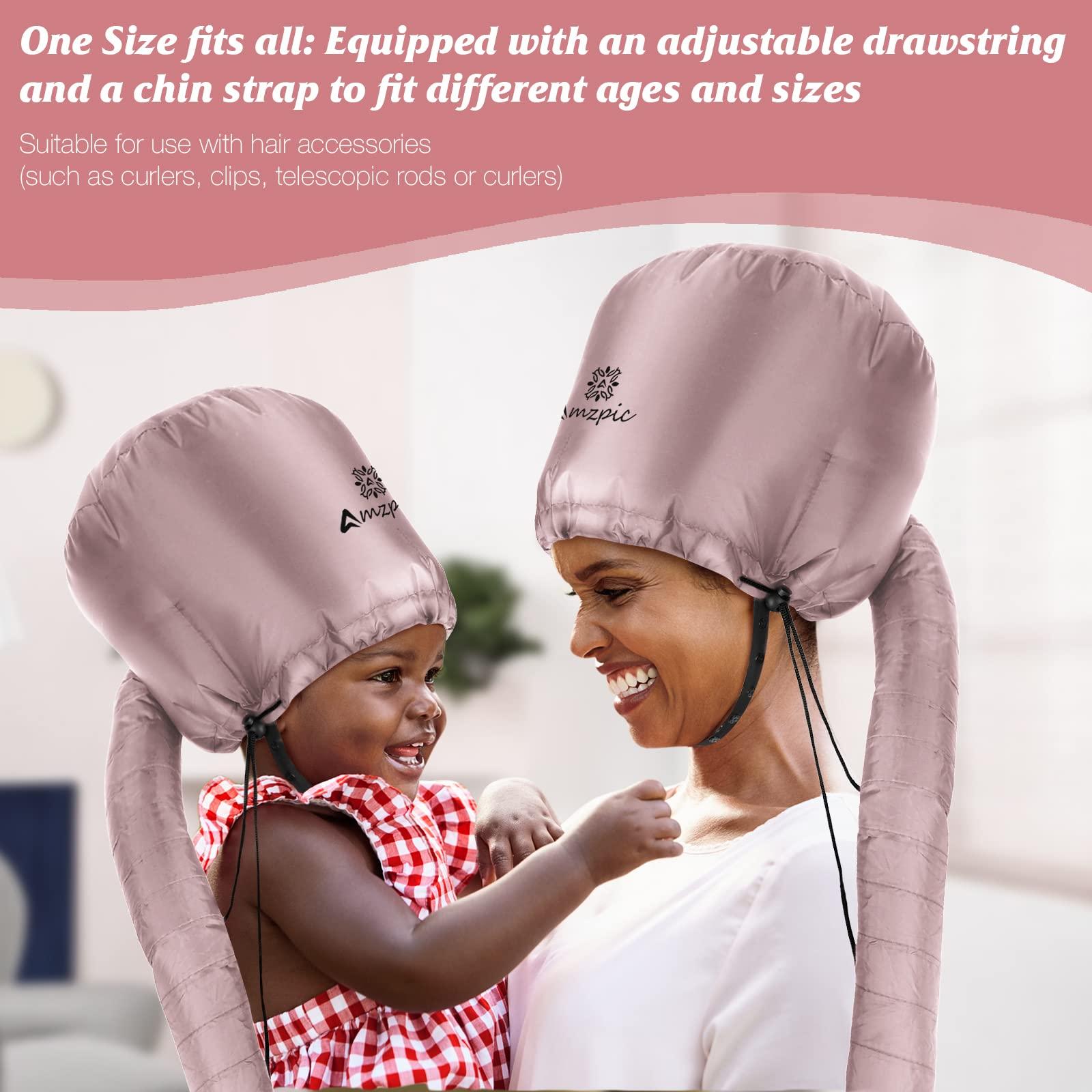 Amzpic Bonnet Hood Hair Dryer Attachment - Soft, Adjustable Extra Large Bonnet Hair Dryer for Speeds Up Drying Time at Home, Easy to Use for Styling, Curling and Deep Conditioning (Pink)