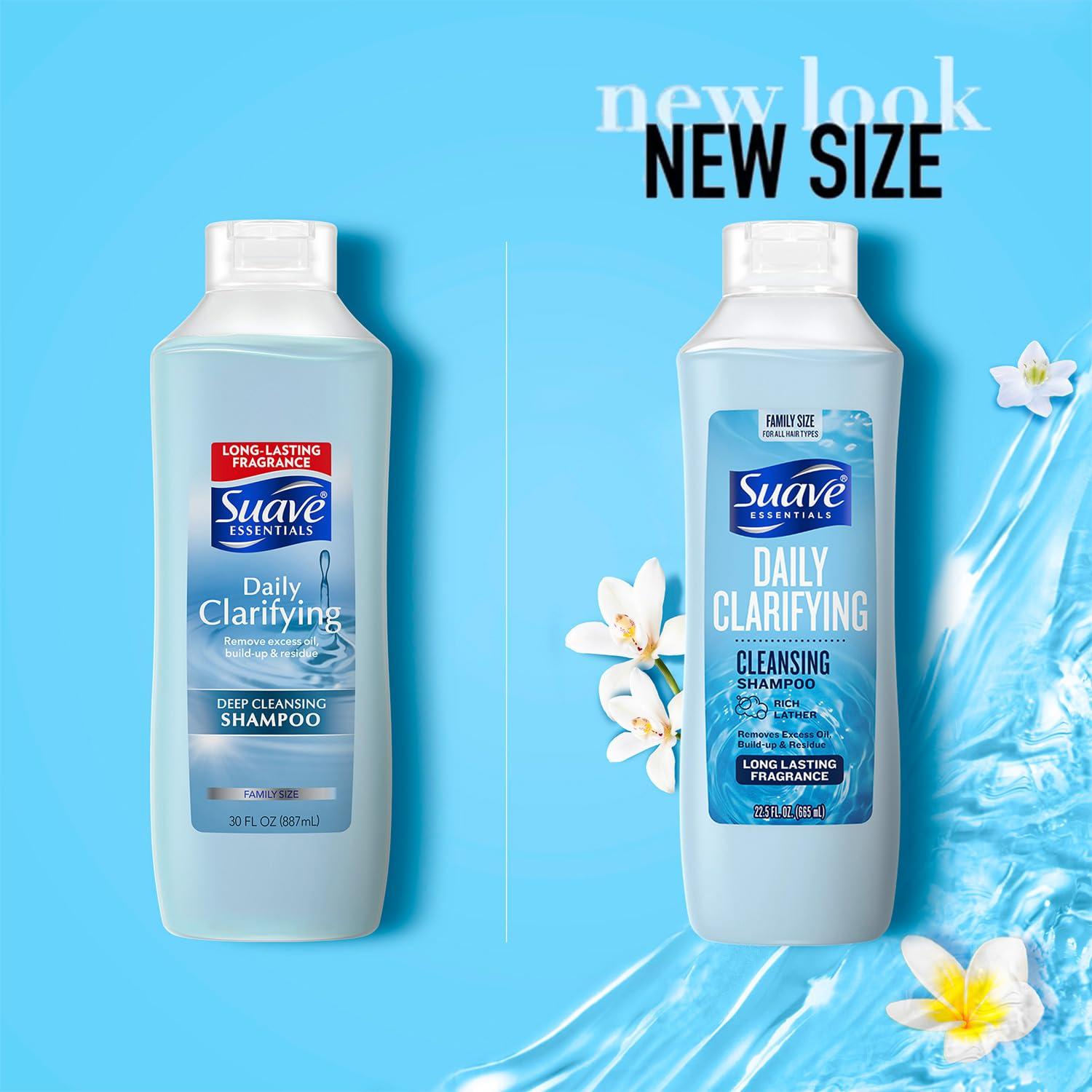 Suave Suave Clarifying Shampoo, Family-Size 4-Pack  pH-Balanced & Hypoallergenic Daily Deep Cleansing Shampoo for Normal to Oily Hair, 22.5 Oz Ea