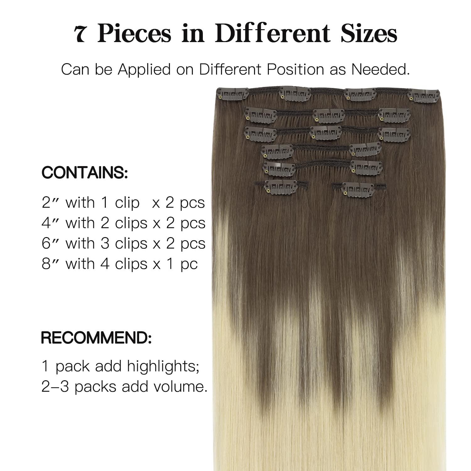 hotbanana HOTBANANA Human Hair Clip in Hair Extensions, Ombre Sandy Brown to Platinum Blonde 120g Clip in Hair Extensions Real Human Hair Straight Remy Hair Clip in Hair Extensions 18 Inch 7pcs