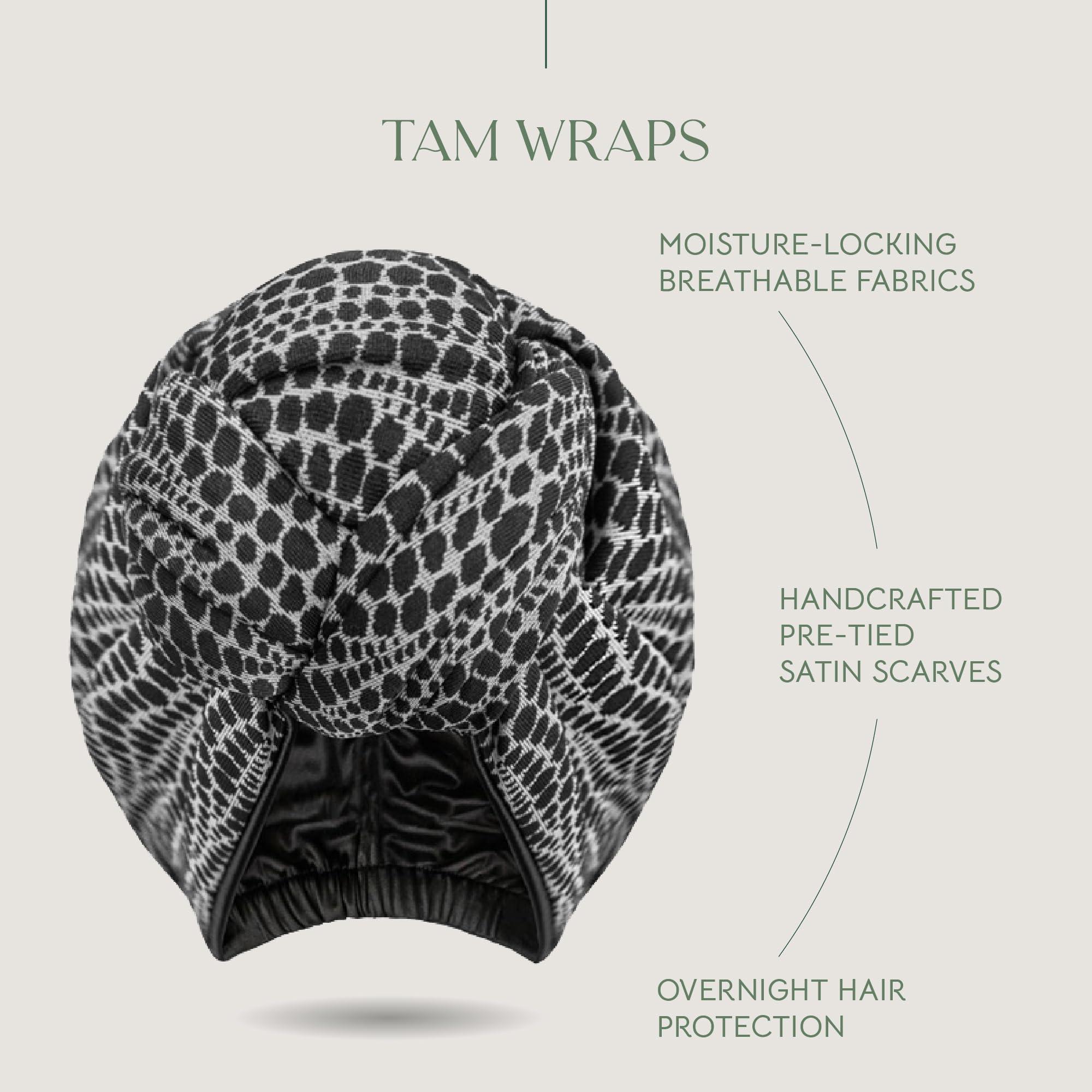 Loza Tam Loza Tam | Luxe Black & White Head Wrap Turban for Women | Satin-Lined Turban Hair Wrap for Women (US, Alpha, Small, Medium)